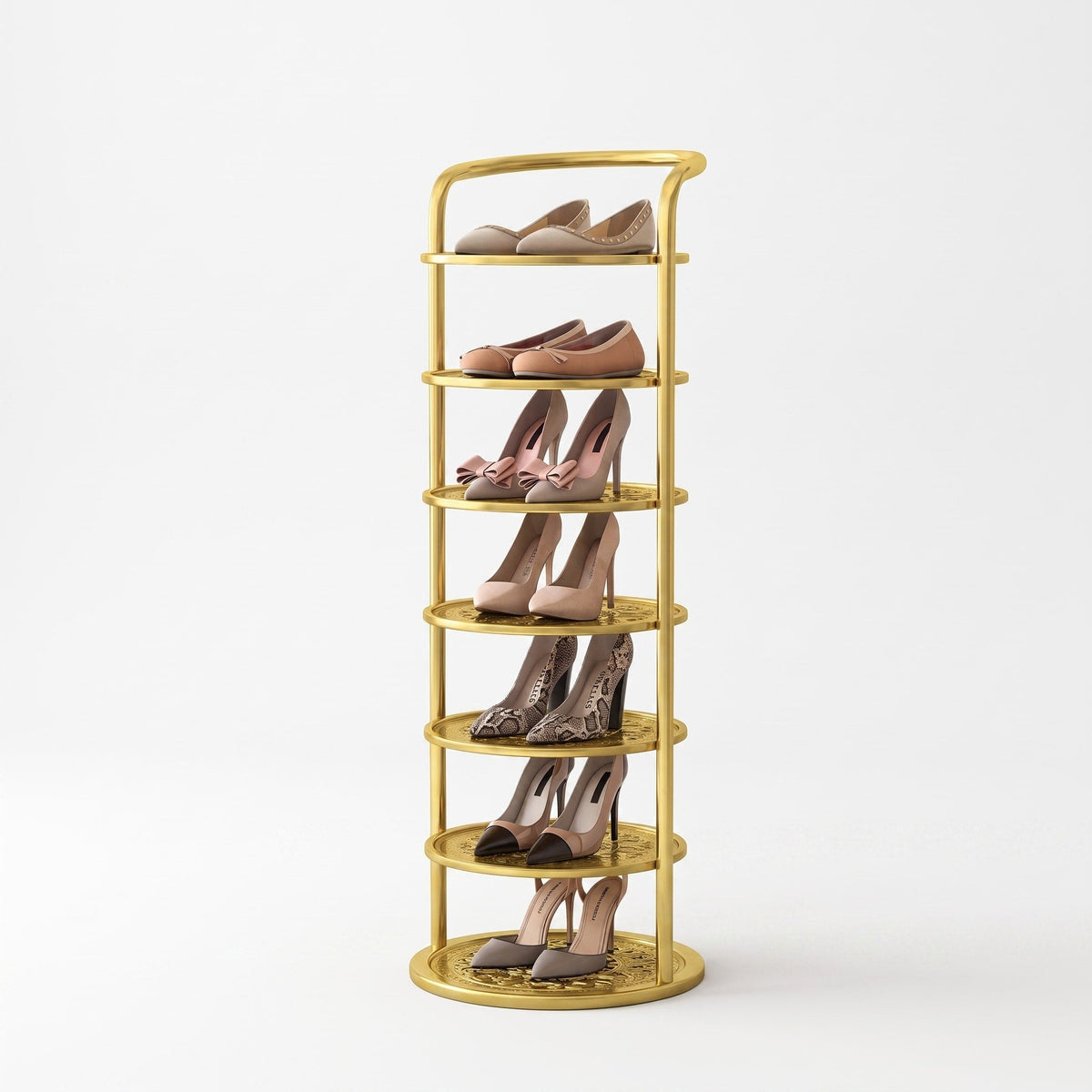 Runder Schuhregal Turm aus Metall mit mehreren Ebenen - Shoe Racks - Gold - Voldeva