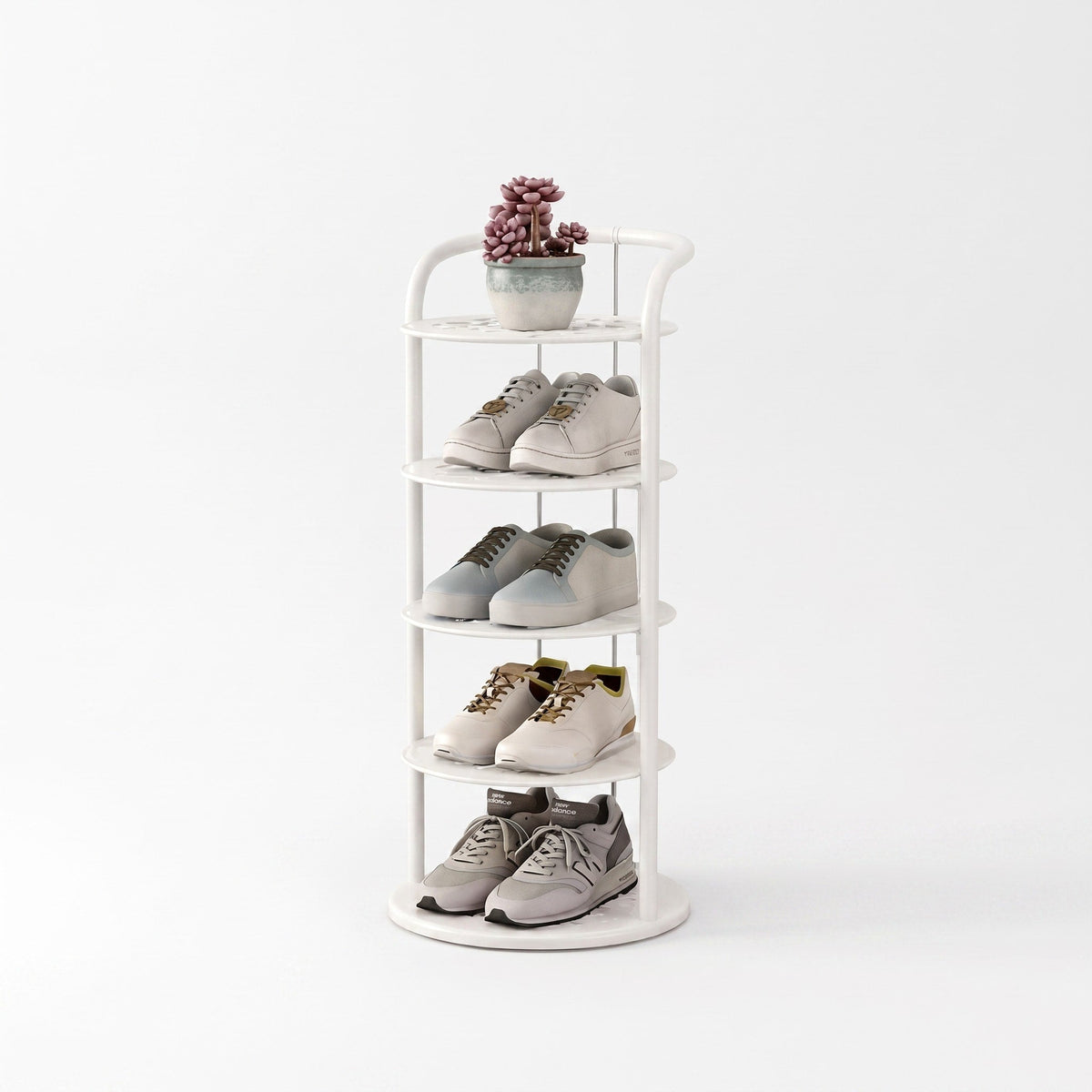 Runder Schuhregal Turm aus Metall mit mehreren Ebenen - Shoe Racks - Weiß - Voldeva