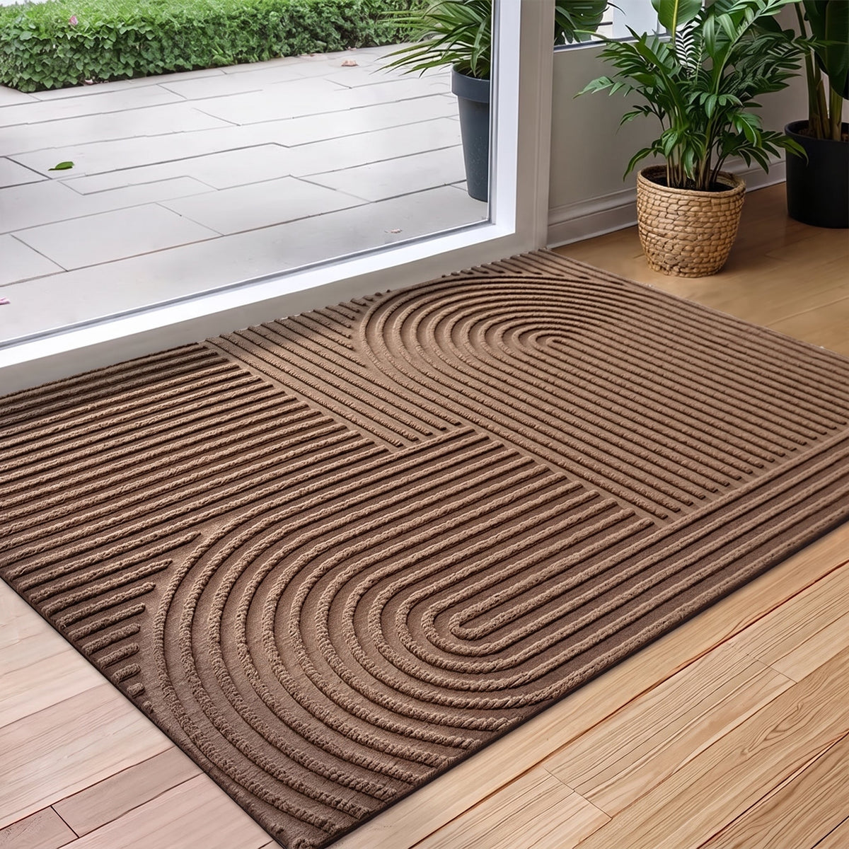 Saugfähig Rillen Fußmatte mit Rundbogenmuster für Eingangsbereich - Door Mats - Braun - Voldeva