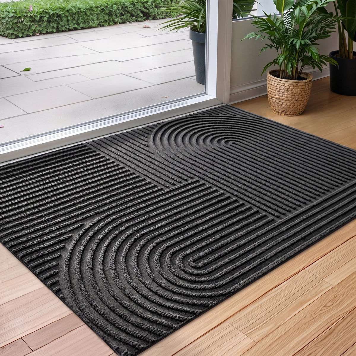 Saugfähig Rillen Fußmatte mit Rundbogenmuster für Eingangsbereich - Door Mats - Schwarz - Voldeva