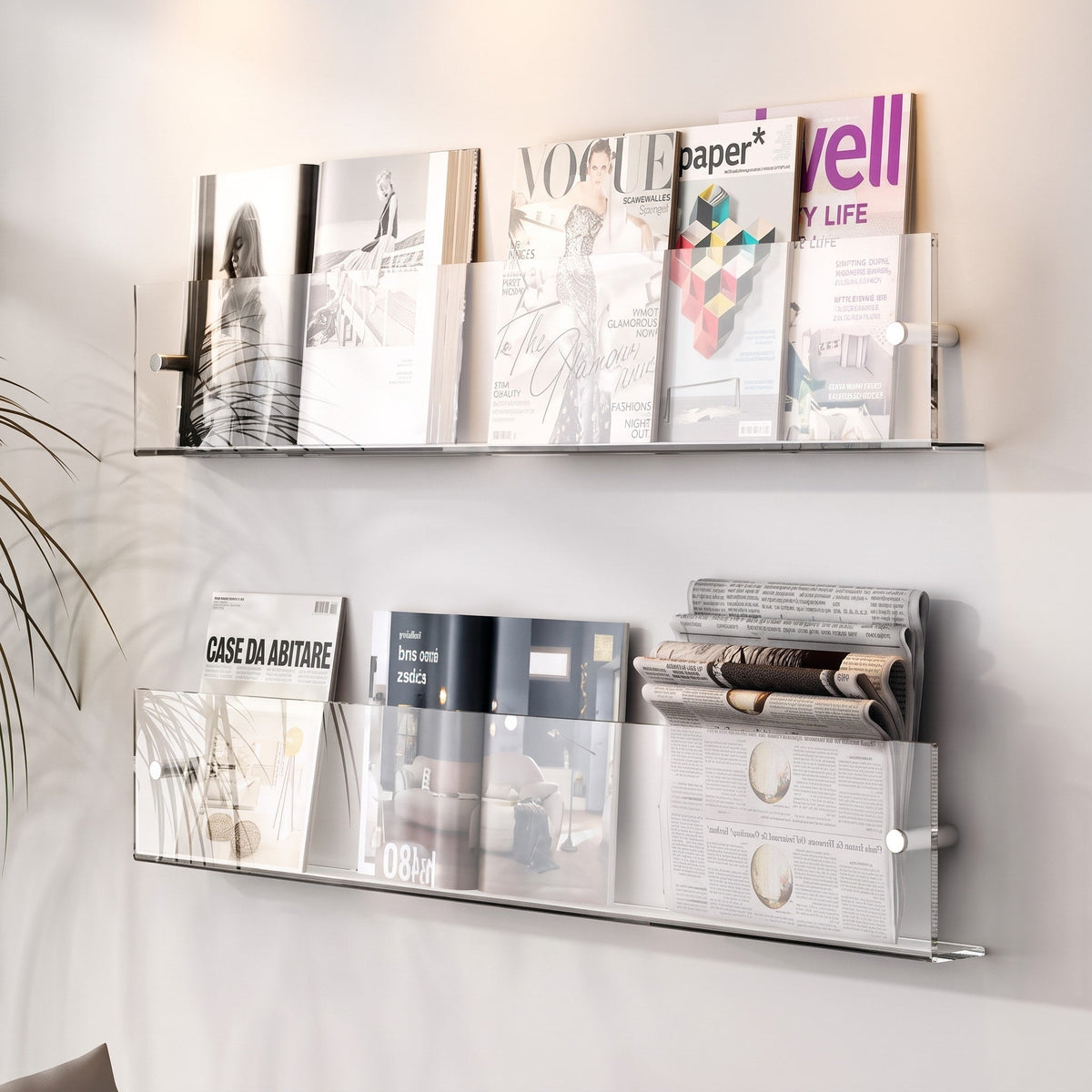 Schwebend Wandregal Acryl für Zeitschriften und Bücher - Floating Wall Shelves & Ledges - Transparent - Voldeva