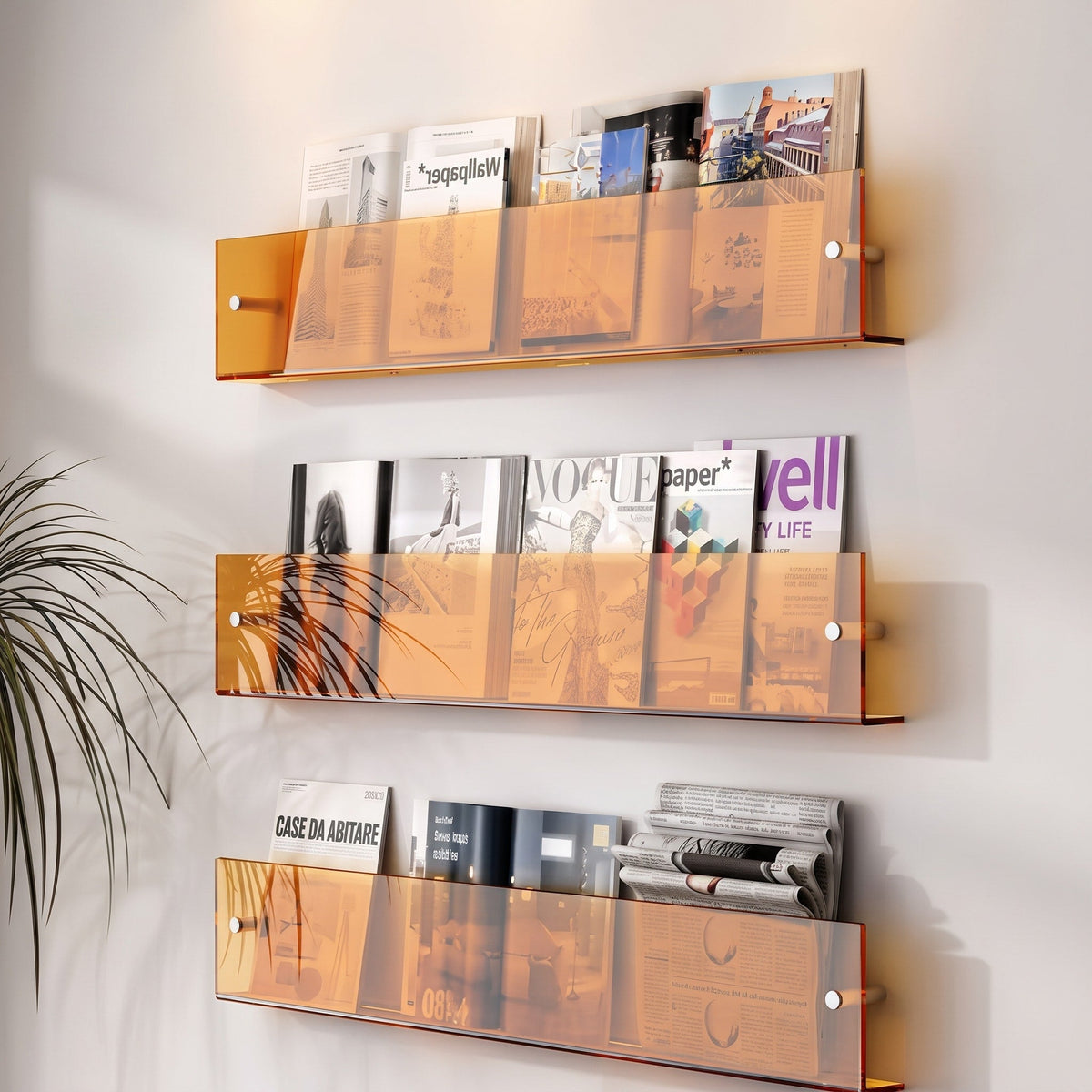 Schwebend Wandregal Acryl für Zeitschriften und Bücher - Floating Wall Shelves & Ledges - Orange - Voldeva
