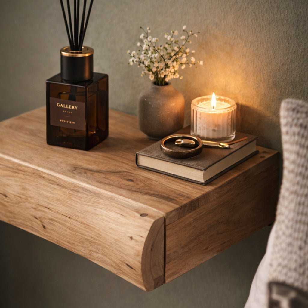 Schwebendes Nachtkonsolen Set aus Holz Zwei Stück - Floating Wall Shelves & Ledges - 30x20x8 cm - Voldeva