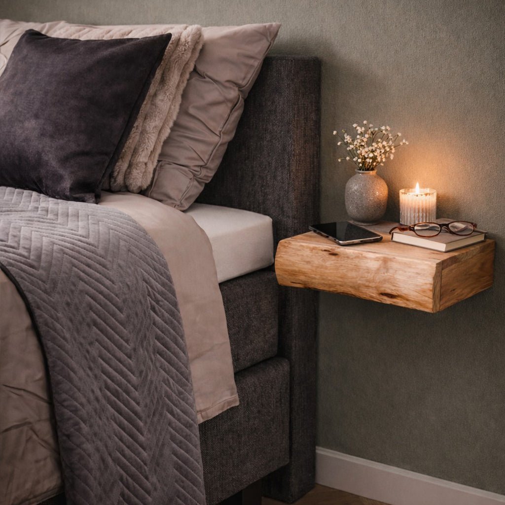 Schwebendes Nachtkonsolen Set aus Holz Zwei Stück - Floating Wall Shelves & Ledges - 30x20x8 cm - Voldeva