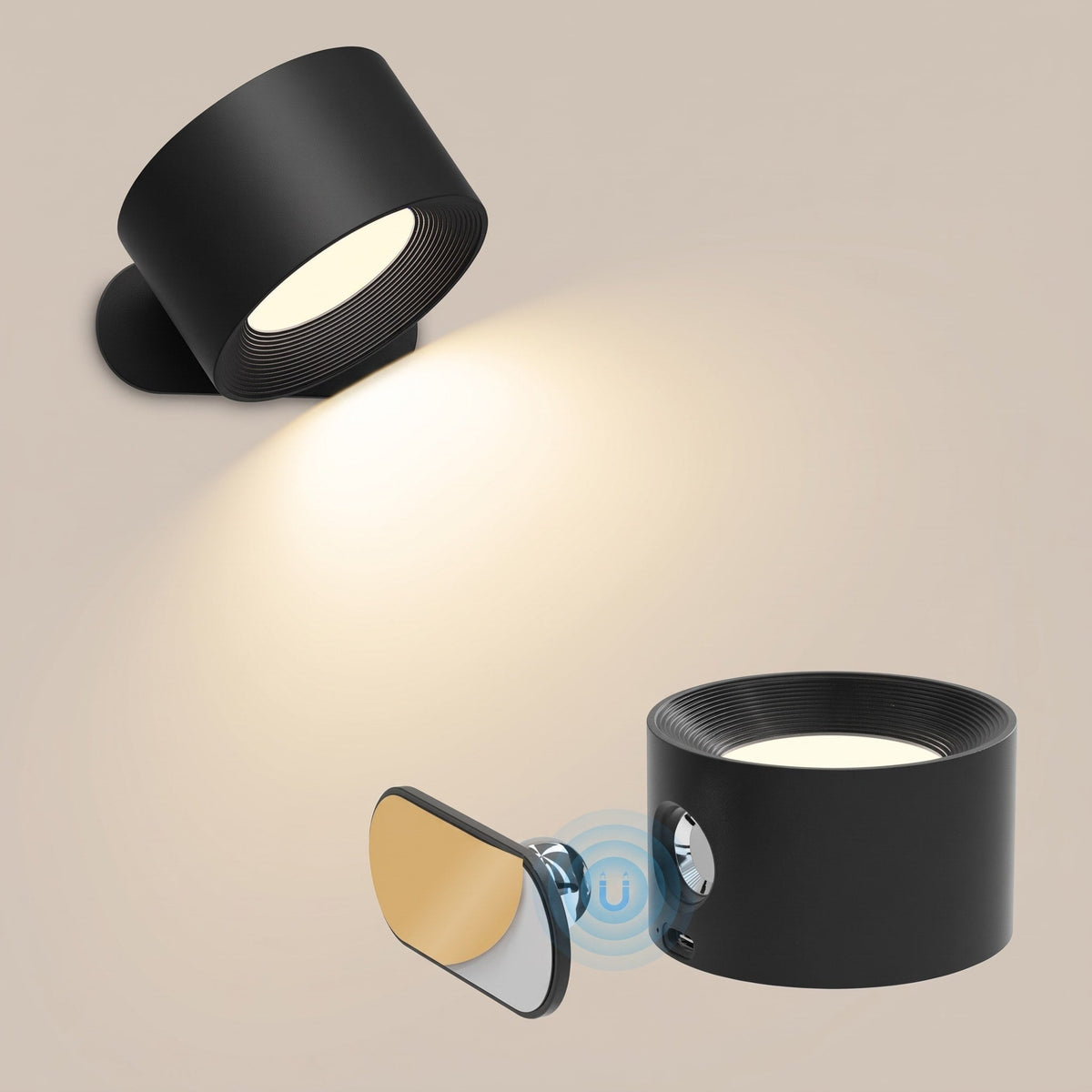 Selbstklebende Wandleuchte mit magnetischer 360-Grad-Drehung - Wall Light Fixtures - Schwarz - Voldeva