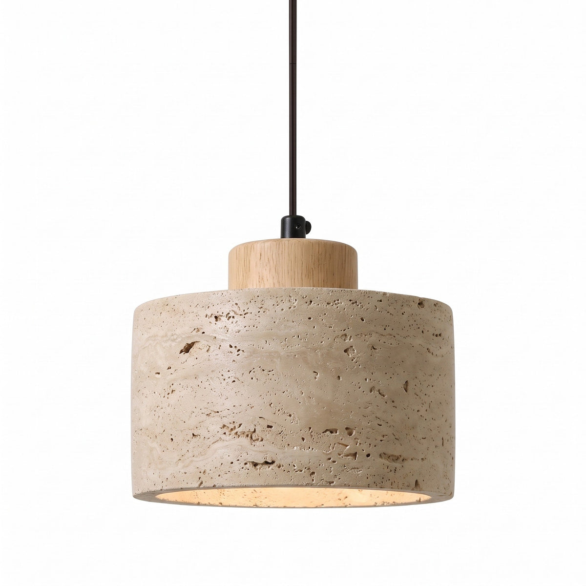 Skandinavisch Pendelleuchte Travertin Optik mit Holzfassung - Pendant Light Fixtures - Eiche - Voldeva