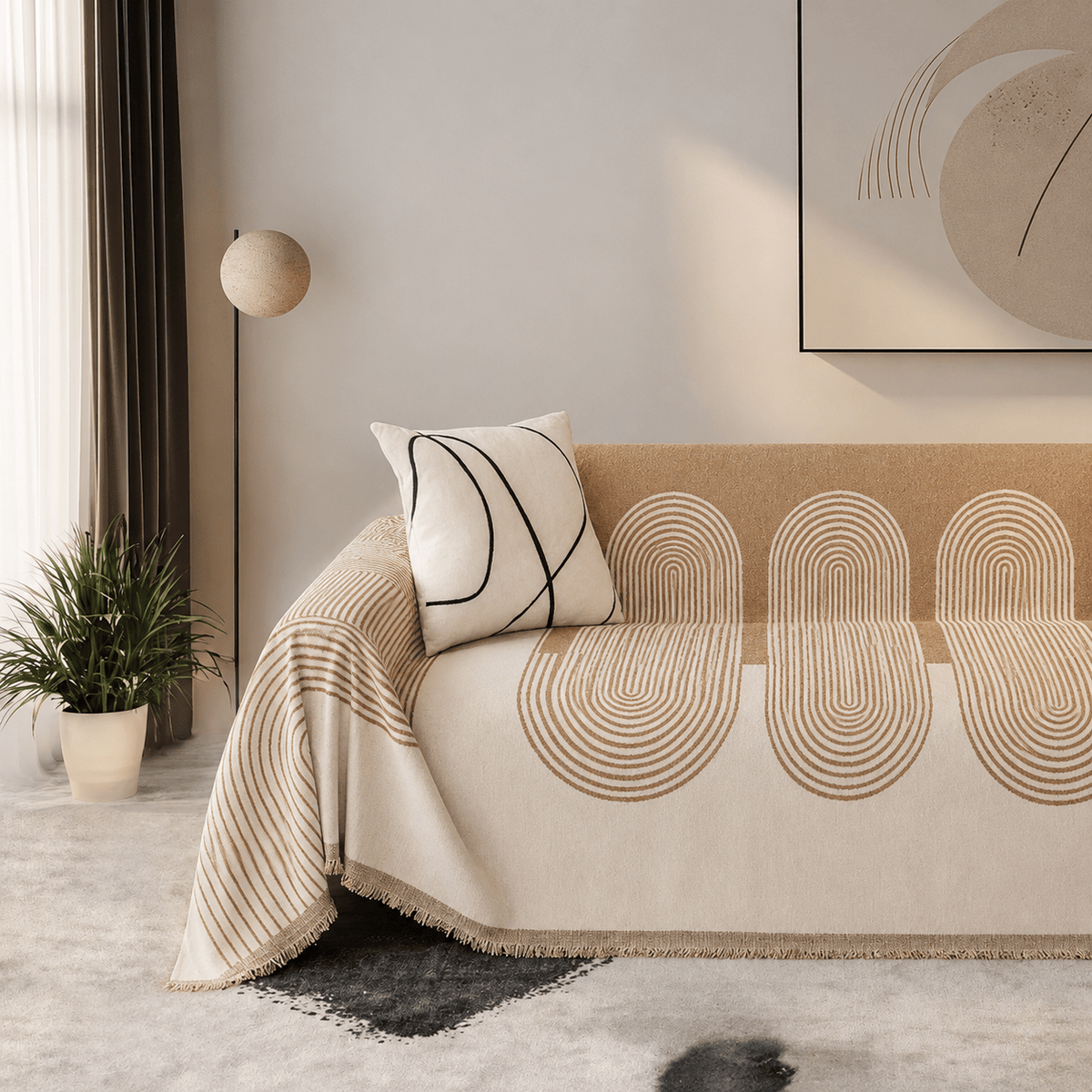 Sofa-Überwurf Mit Modernem Geometrischem Muster - Slipcovers - Camel - Voldeva
