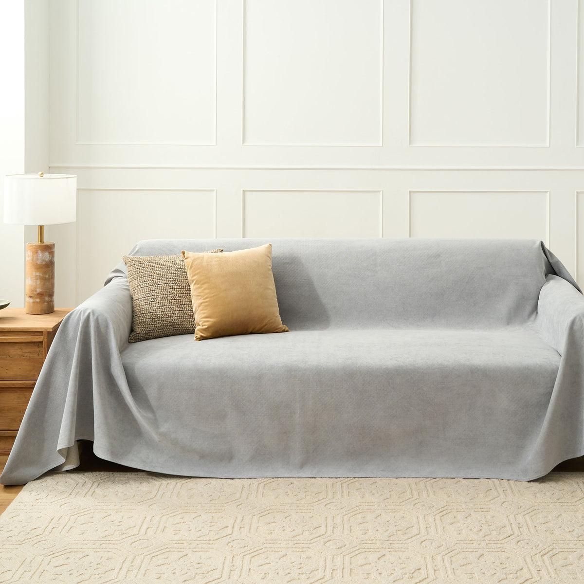 Sofaüberwurf Weich Strukturiert mit Rutschfester Unterseite - Slipcovers - Grau - Voldeva