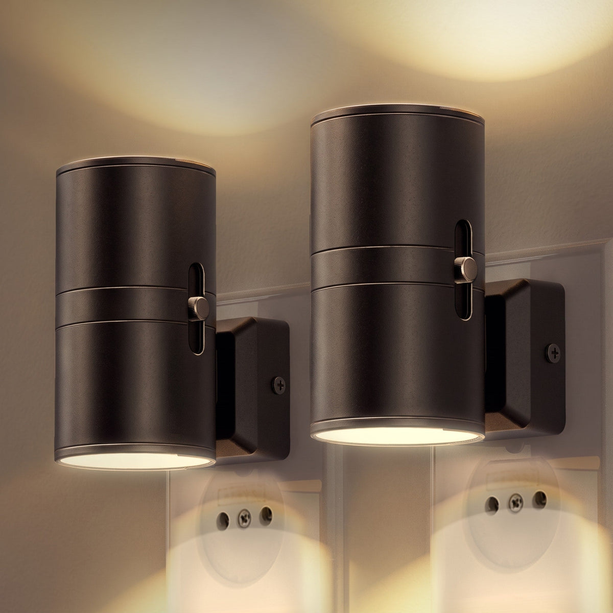 Steckdosen Wandleuchte mit Dämmerungssensor und Lichtdimmer - Night Lights & Ambient Lighting - Schwarz - Voldeva