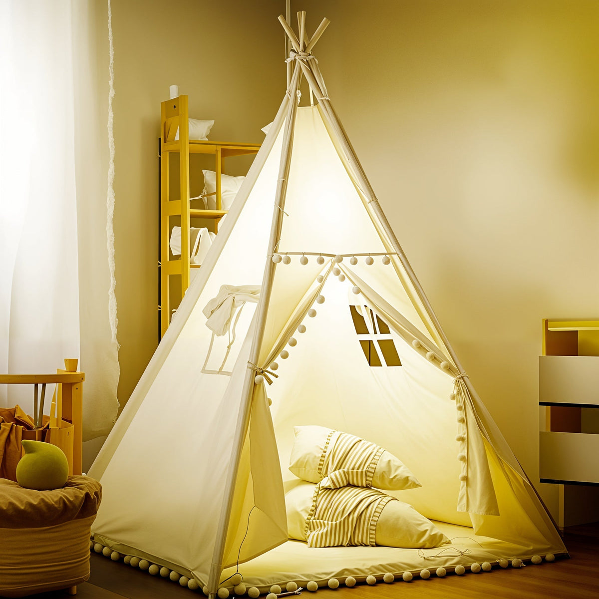Kinder Tipi - Zelt für Drinnen und Draußen - Tipi - Zelt - Weiß - Voldeva
