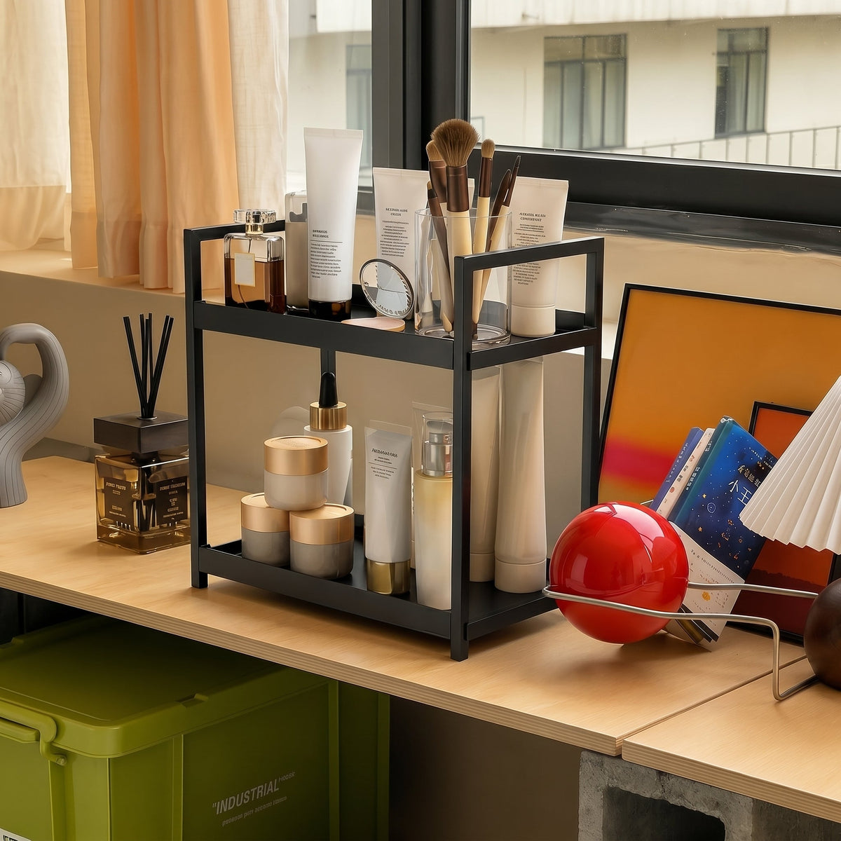 Tisch-Organizer 2-stöckig mit Metallgestell für Ablage - Schreibtisch-Organizer - Schwarz - Voldeva