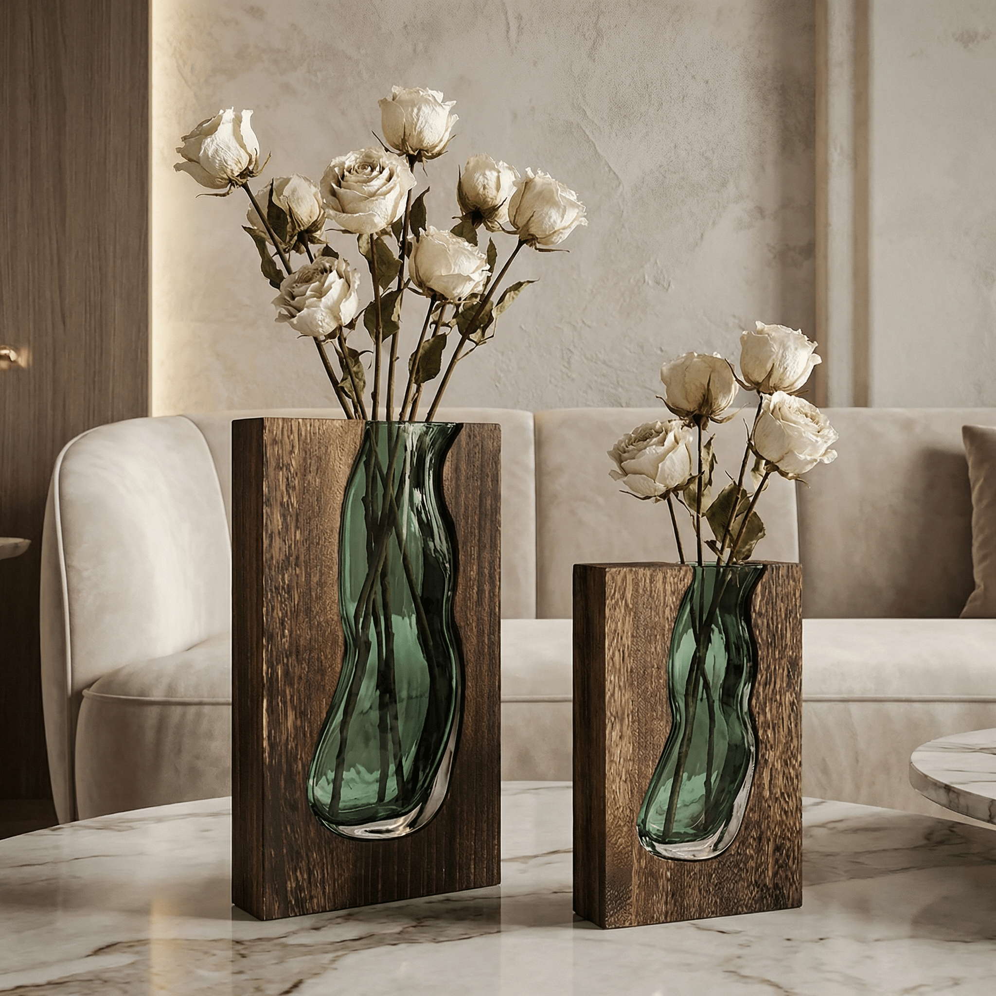 Vase mit Holzrahmen im Live-Edge-Design - Vases - Groß - Voldeva