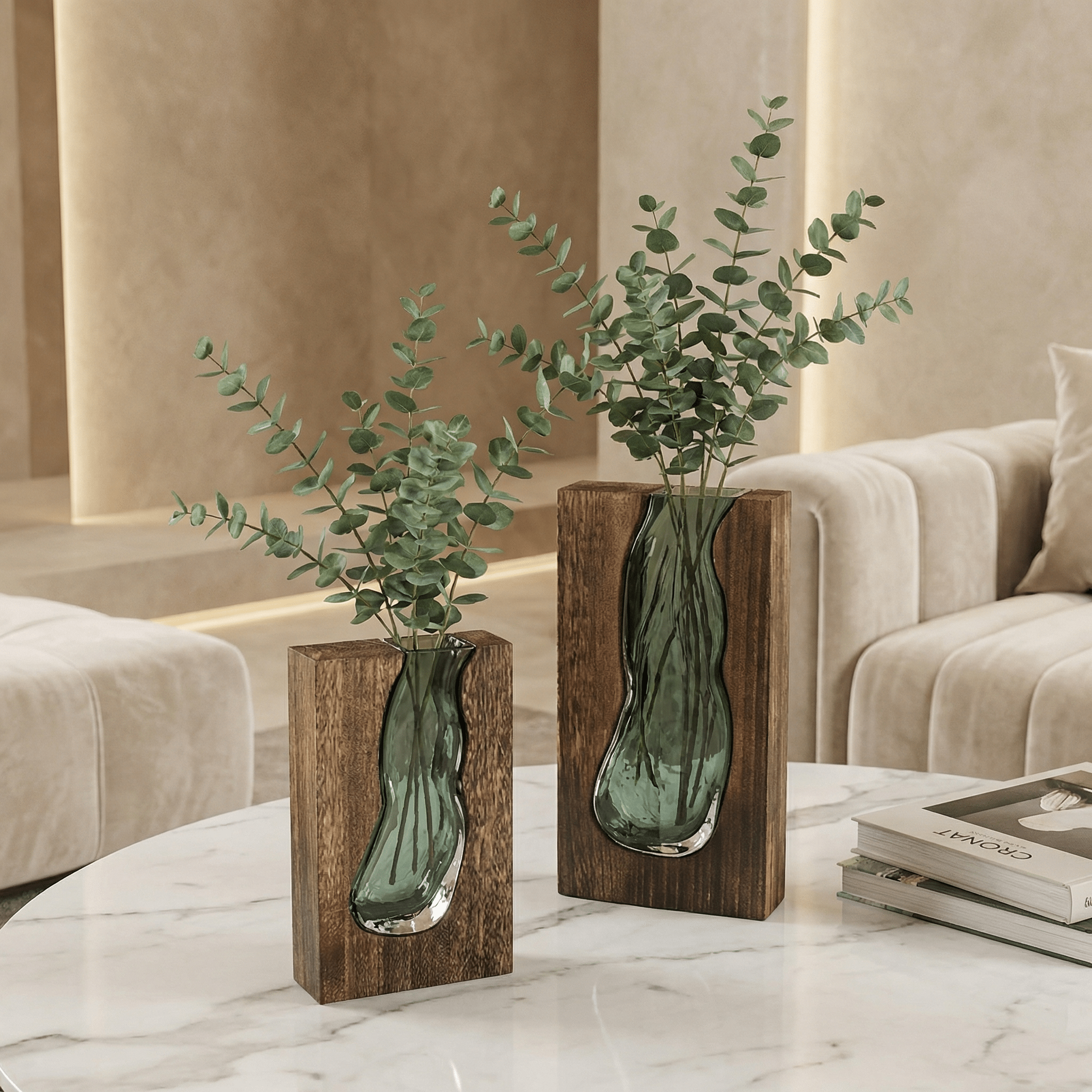 Vase mit Holzrahmen im Live-Edge-Design - Vases - Groß - Voldeva