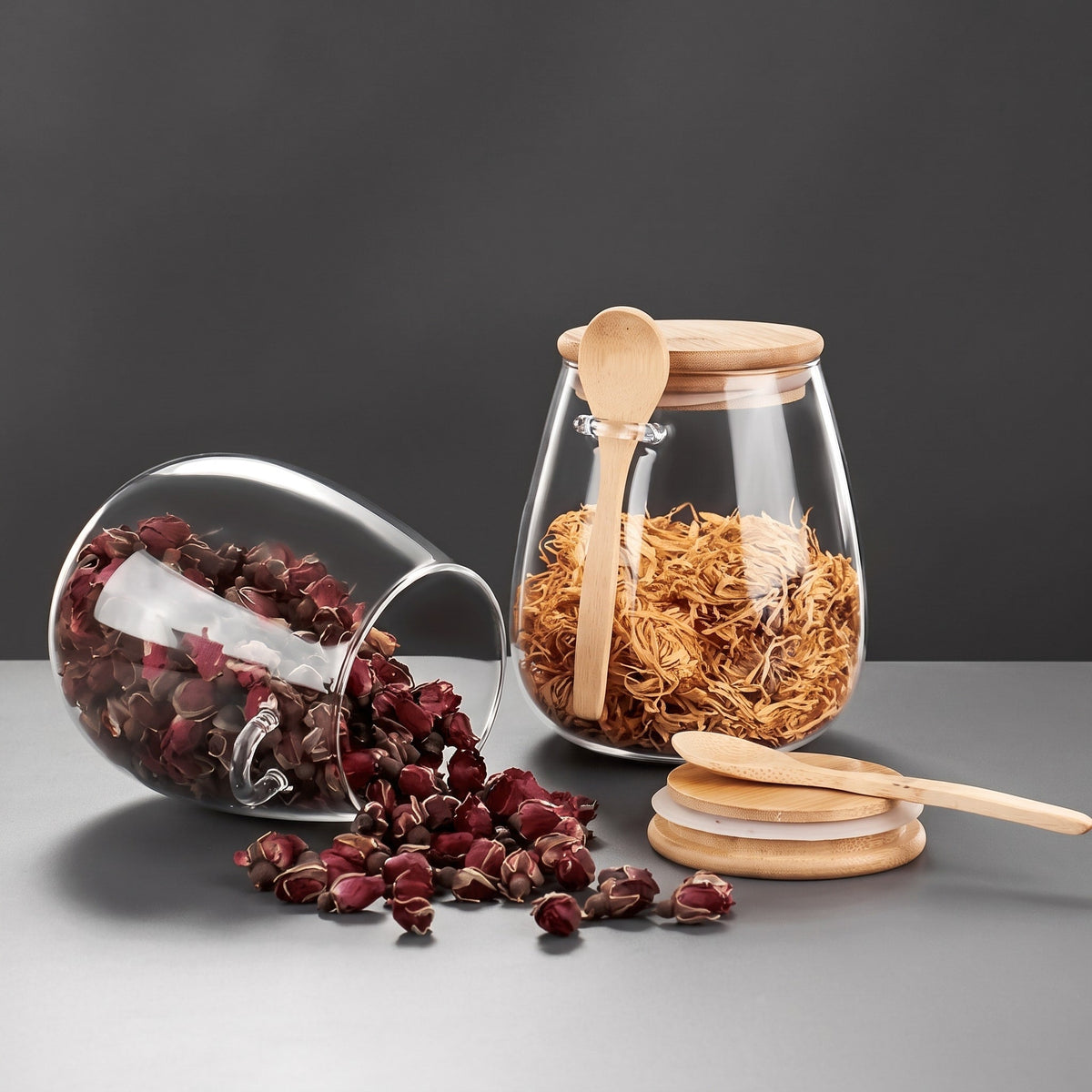 Vorratsglas mit Bambusdeckel und Löffel - Food Storage Containers - Groß - Voldeva