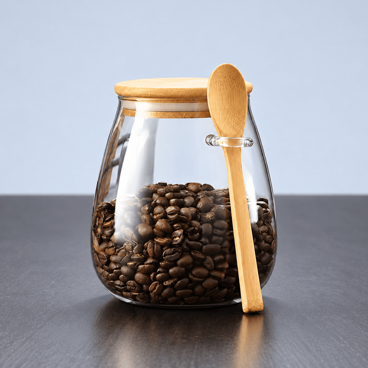 Vorratsglas mit Bambusdeckel und Löffel - Food Storage Containers - Groß - Voldeva