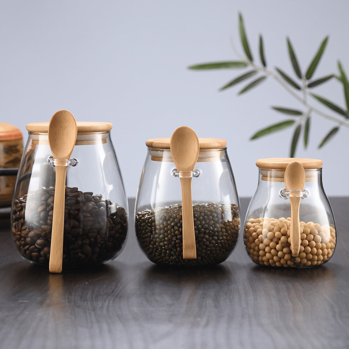 Vorratsglas mit Bambusdeckel und Löffel - Food Storage Containers - Groß - Voldeva