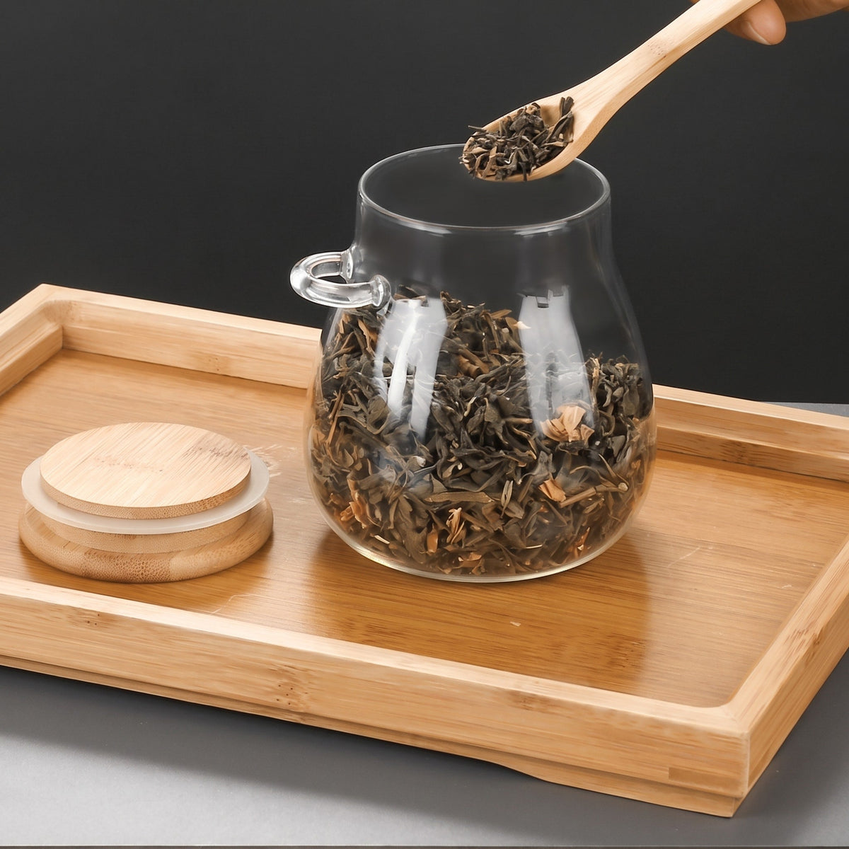 Vorratsglas mit Bambusdeckel und Löffel - Food Storage Containers - Groß - Voldeva