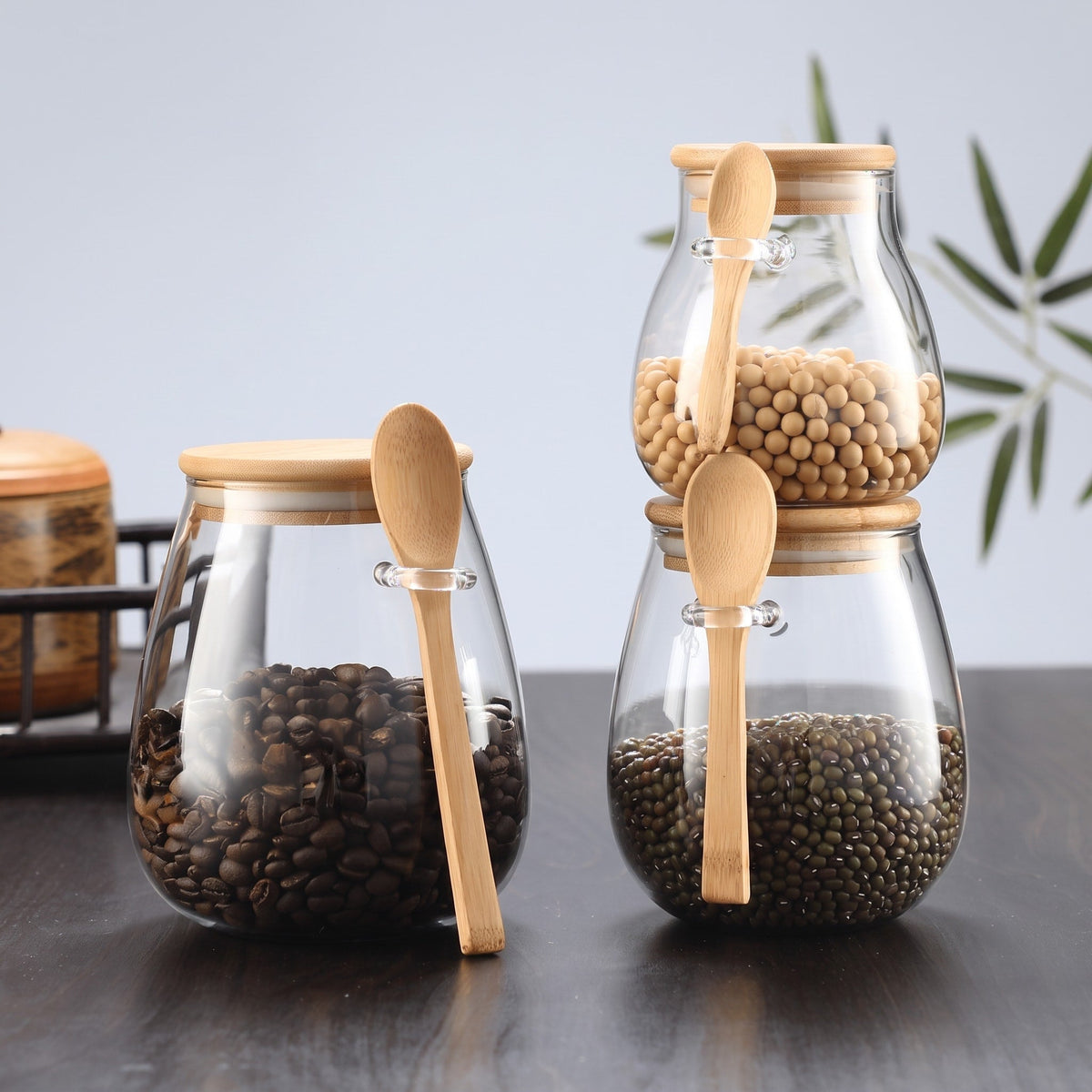 Vorratsglas mit Bambusdeckel und Löffel - Food Storage Containers - Groß - Voldeva