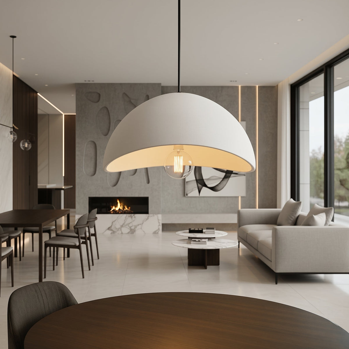 Wabi-Sabi Texturierte Kuppel-Pendelleuchte - Pendant Light Fixtures - Weiß - Voldeva