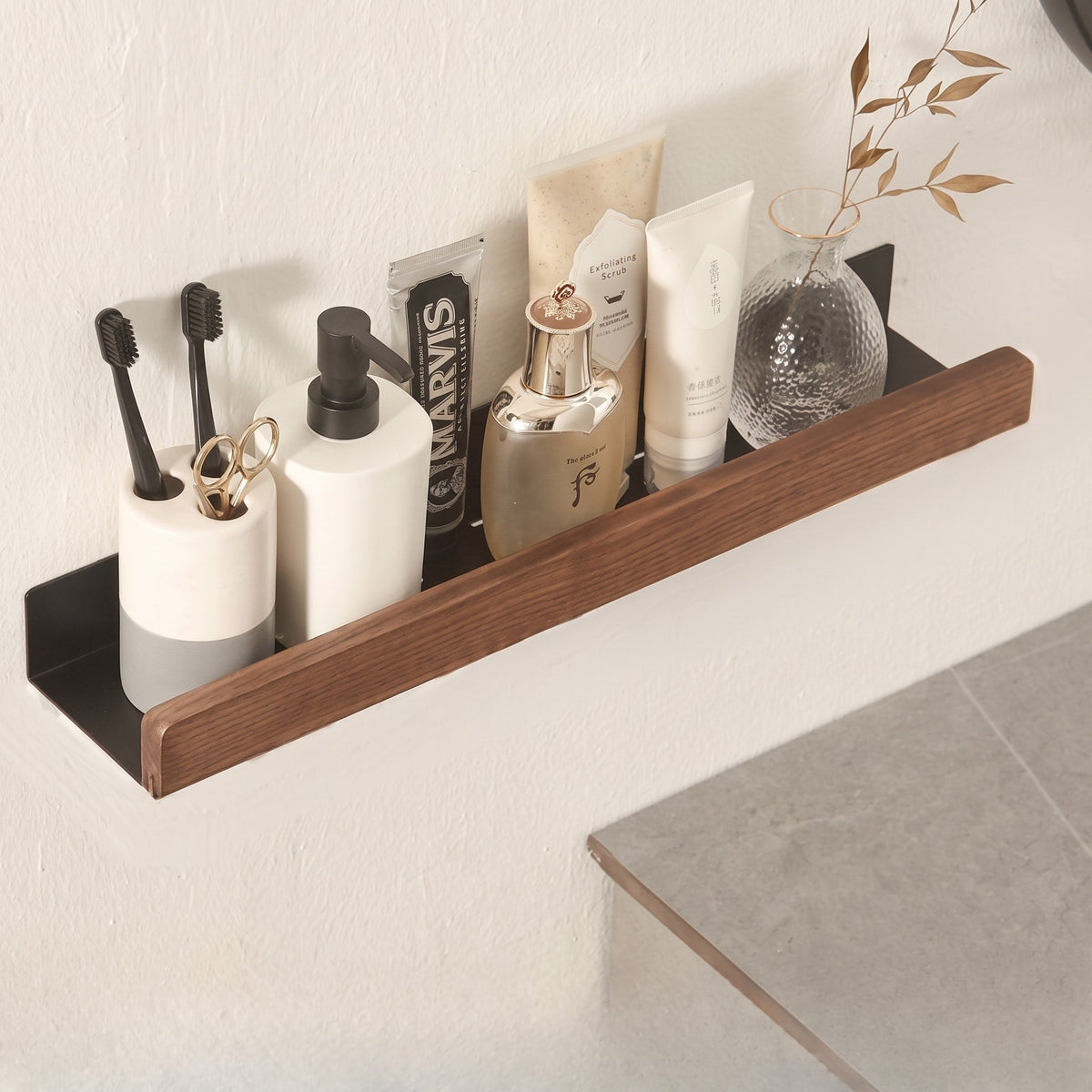 Wandregal aus Holz mit schwarzer Metallhalterung - Rack Wall Shelves & Ledges - Braun - Voldeva