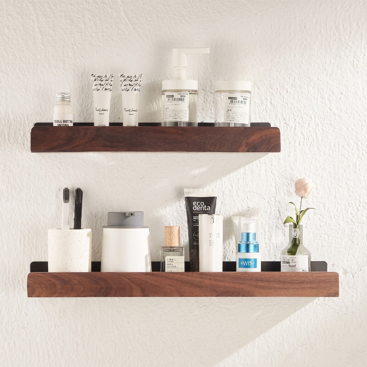 Wandregal aus Holz mit schwarzer Metallhalterung - Rack Wall Shelves & Ledges - Braun - Voldeva
