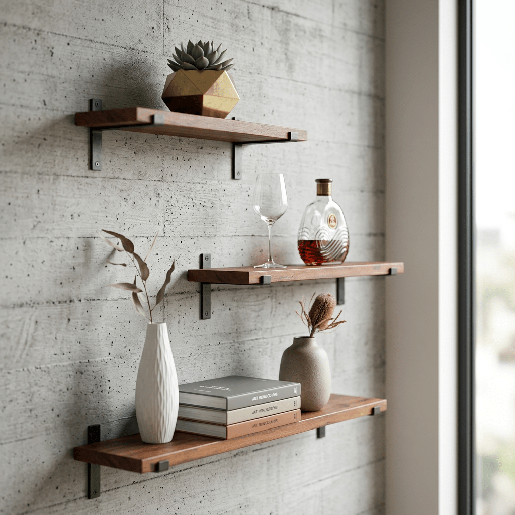 Wandregal mit Metallhalterungen in Holzoptik - Floating Wall Shelves & Ledges - 30×20×2 cm - Voldeva
