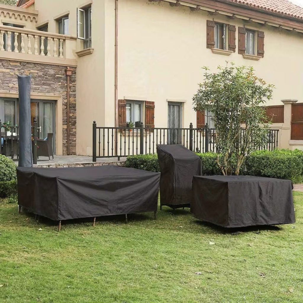 Wasserdichte Gartenmöbel Schutzhülle für Tisch und Stühle - Außenabdeckung - Schwarz - Voldeva