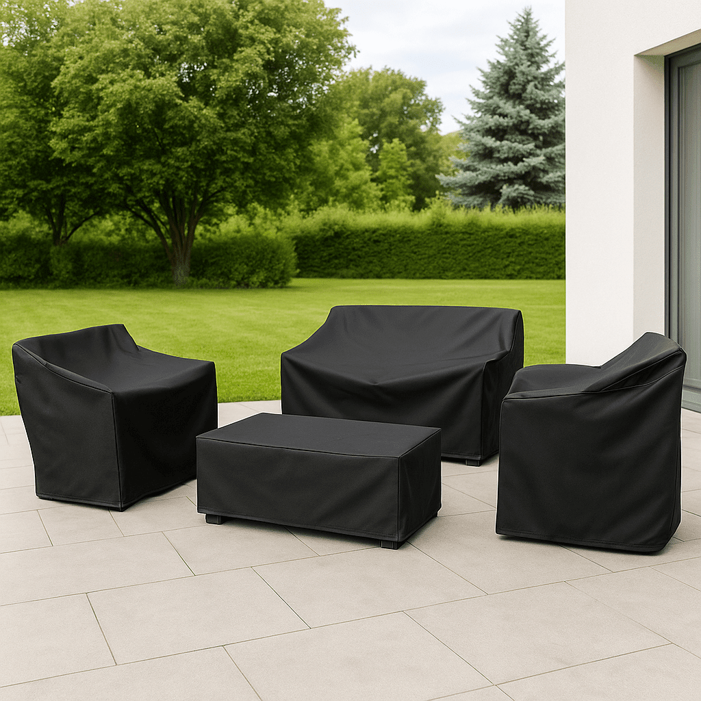 Wetterfeste Schutzhüllen für Gartenmöbel im Set - Möbelabdeckung - Schwarz - Voldeva