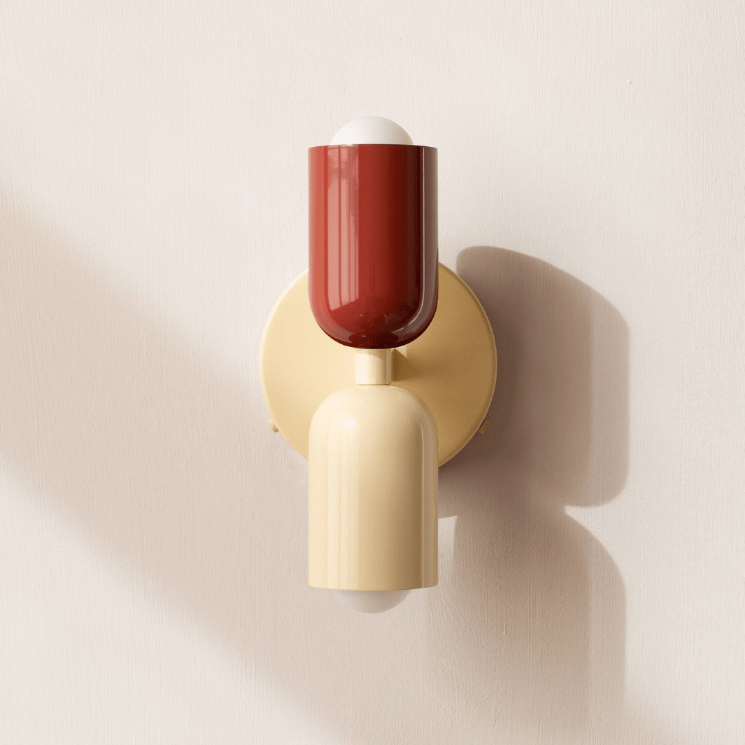 Zweiflammige Wandleuchte in Zylinderform mit modernem Design - Wall Light Fixtures - Rot-Beige - Voldeva