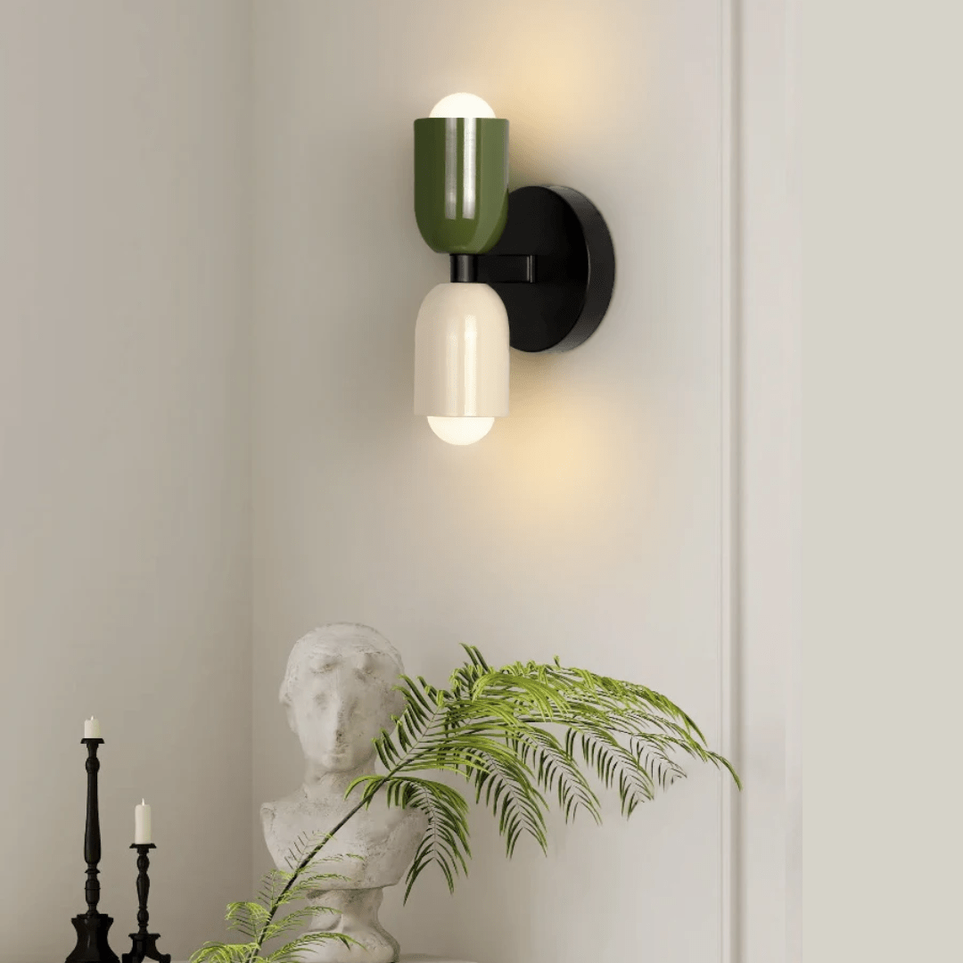 Zweiflammige Wandleuchte in Zylinderform mit modernem Design - Wall Light Fixtures - Schwarz-Grün - Voldeva