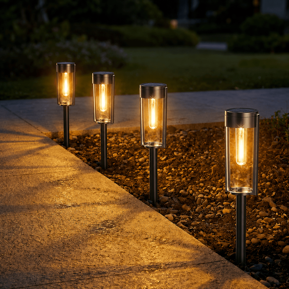 Zylinderförmige Solar-Gartenwegleuchten auf Stäben - Landscape Pathway Lighting - Voldeva