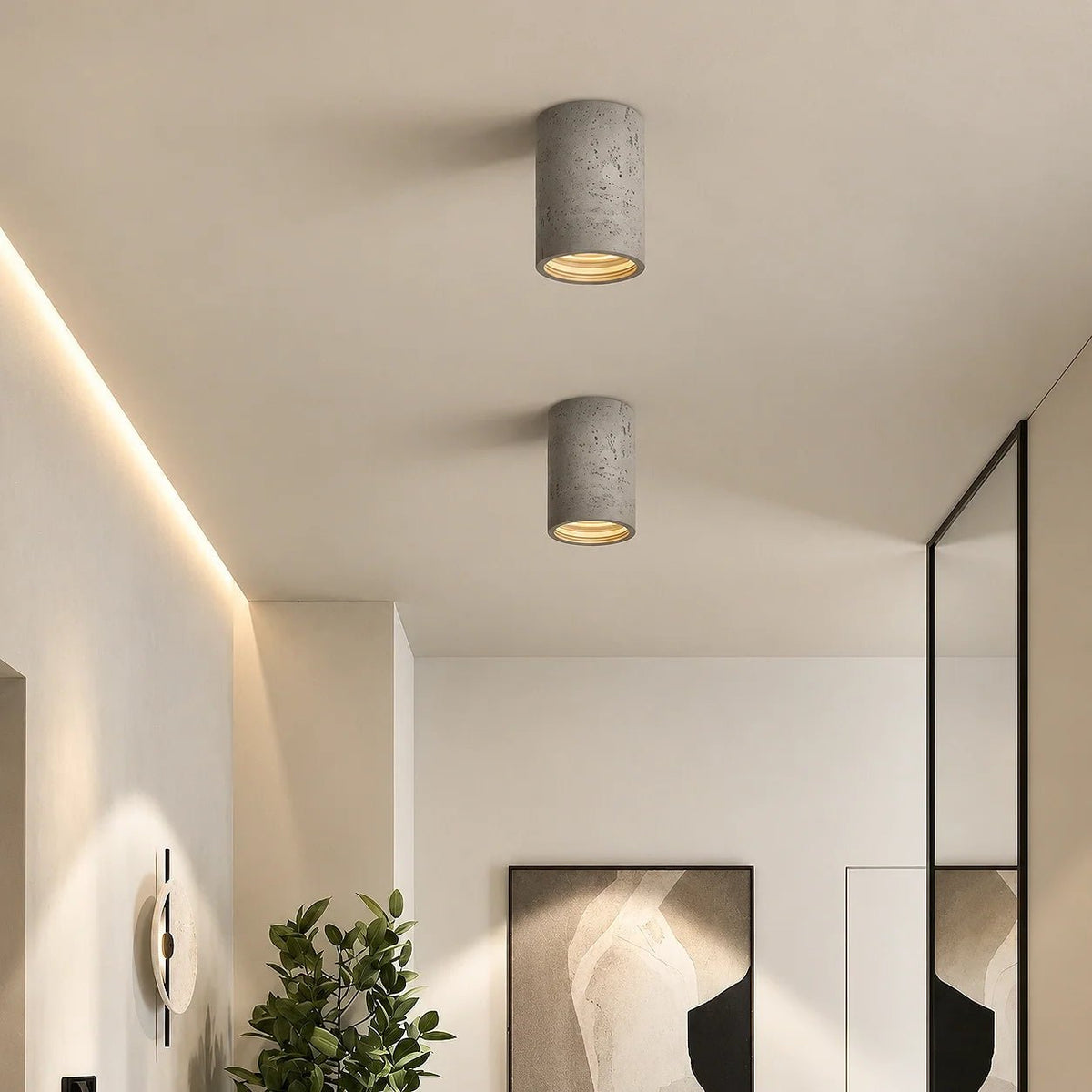 Zylindrische Deckenleuchte im Wabi-Sabi Design mit Travertin-Optik - Ceiling Light Fixtures - Grau - Voldeva