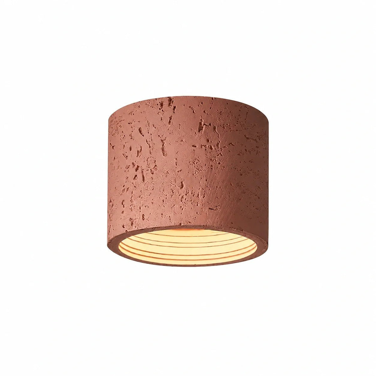 Zylindrische Deckenleuchte im Wabi-Sabi Design mit Travertin-Optik - Ceiling Light Fixtures - Rot - Voldeva