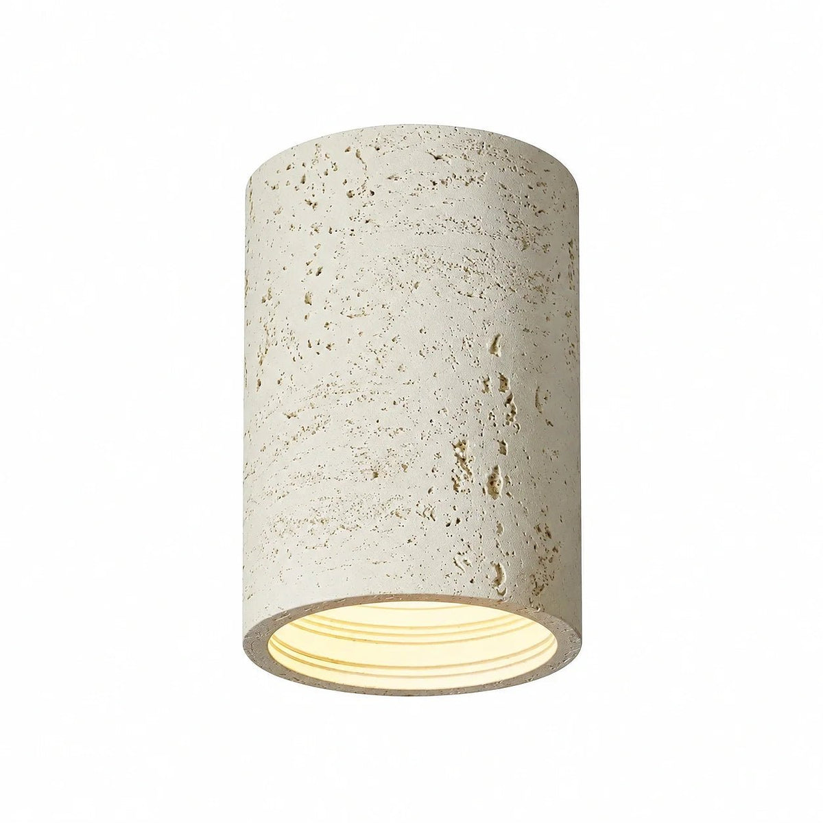 Zylindrische Deckenleuchte im Wabi-Sabi Design mit Travertin-Optik - Ceiling Light Fixtures - Weiß - Voldeva