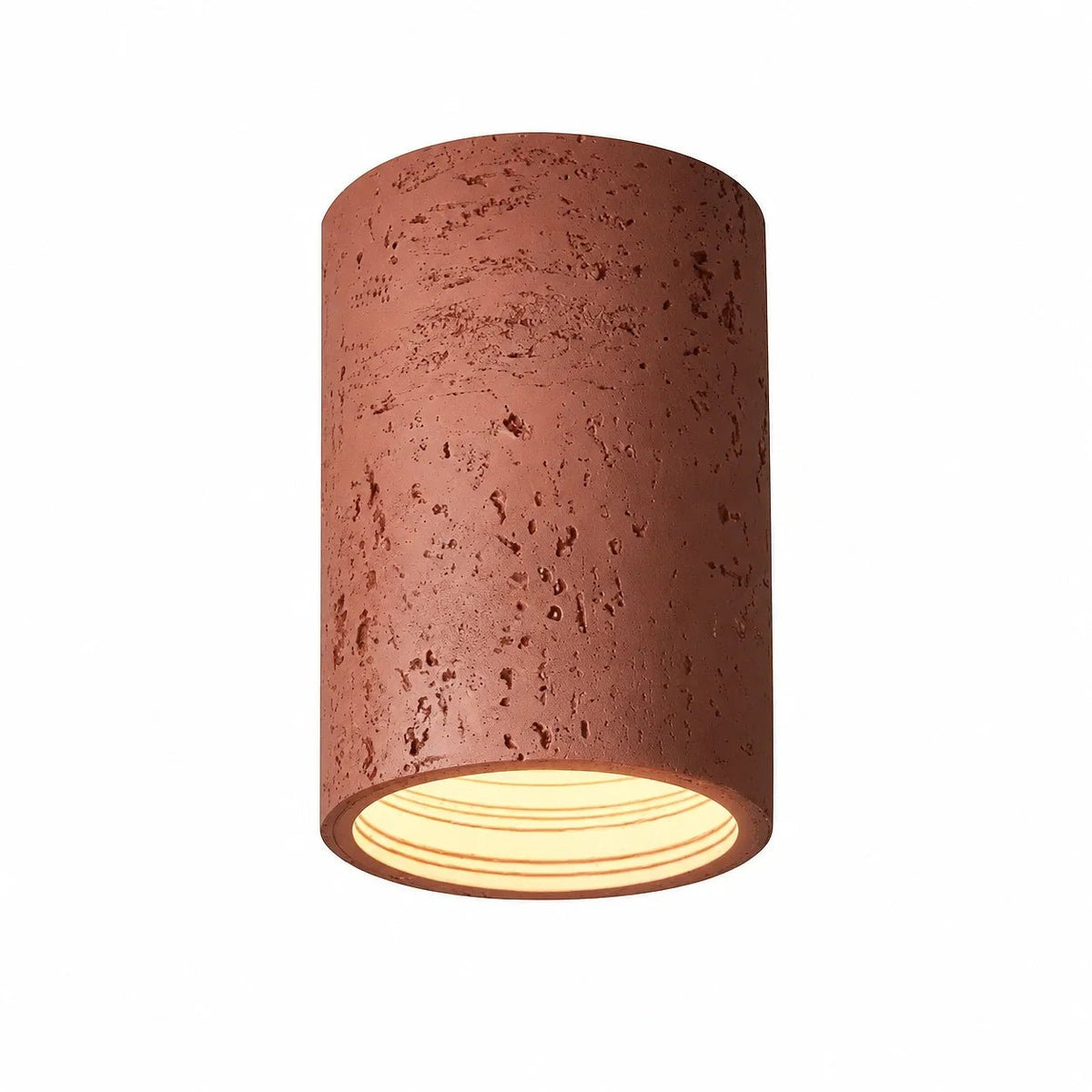 Zylindrische Deckenleuchte im Wabi-Sabi Design mit Travertin-Optik - Ceiling Light Fixtures - Rot - Voldeva