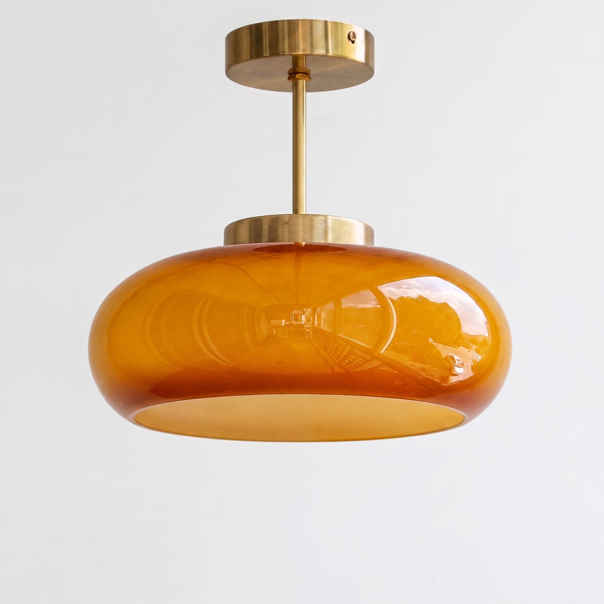 Bernsteinfarbene Deckenleuchte im Vintage-Stil mit Messing-Finish