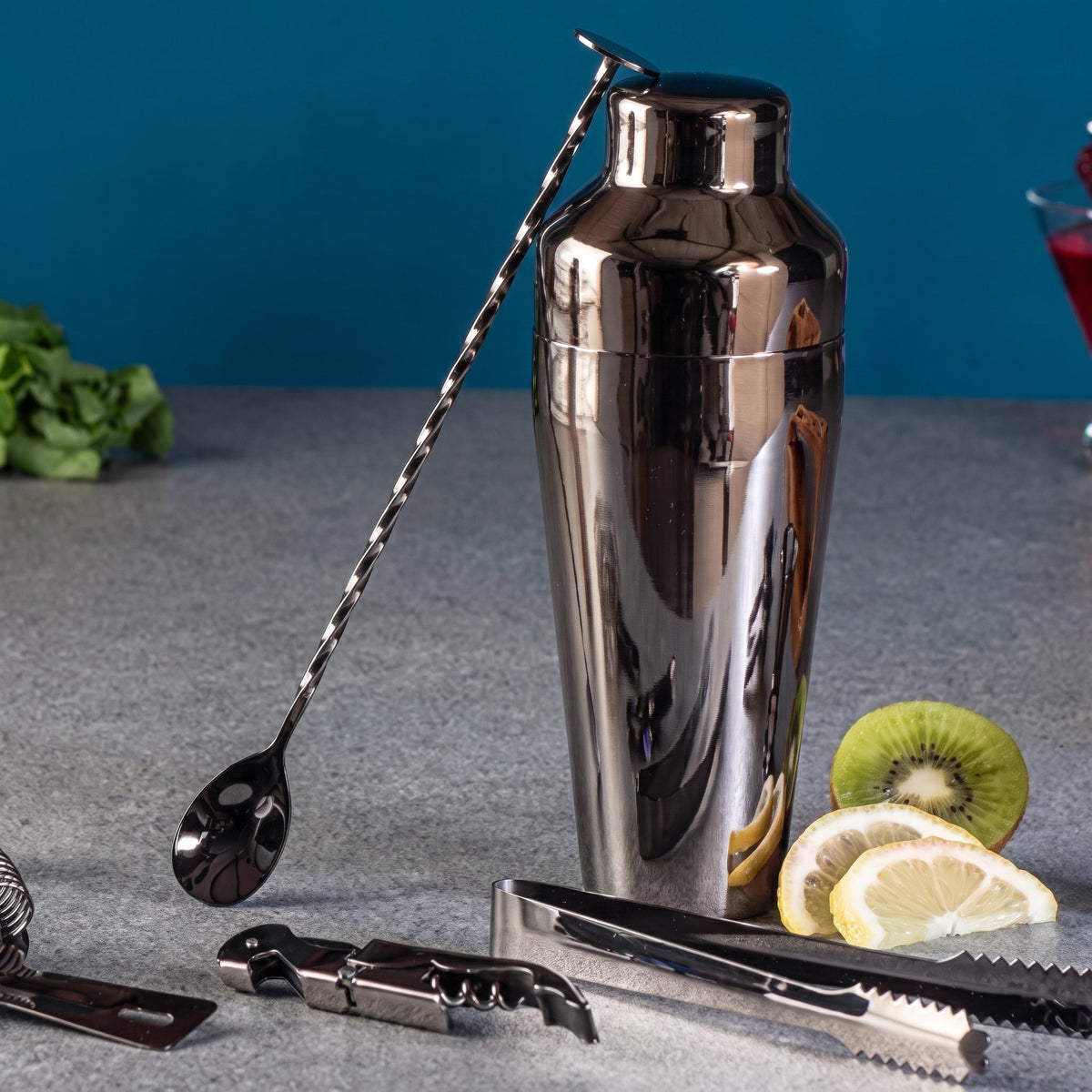 10-teilig Cocktail Shaker Set mit Bambus Ständer - Cocktail & Barware Tool Sets - Schwarz - Voldeva
