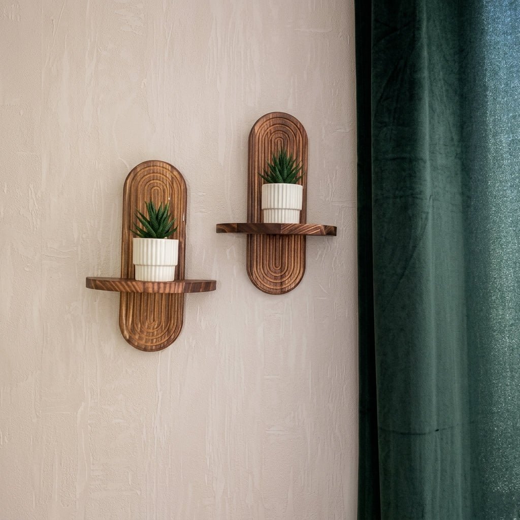 2pcs Wandregal Holz mit Gewölbtem Rillenrücken Schwebend - Wandregal - Voldeva