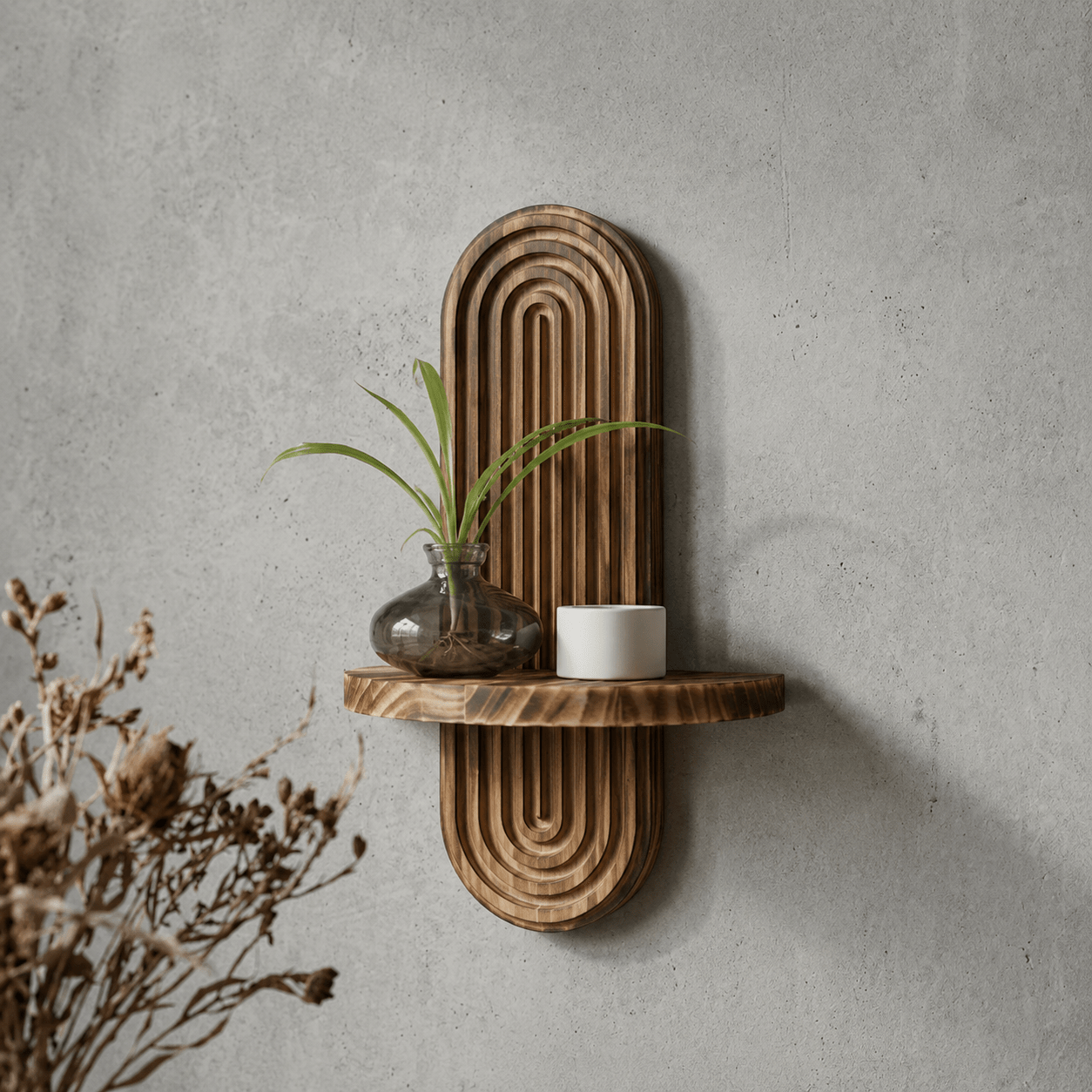 2pcs Wandregal Holz mit Gewölbtem Rillenrücken Schwebend - Wandregal - Voldeva