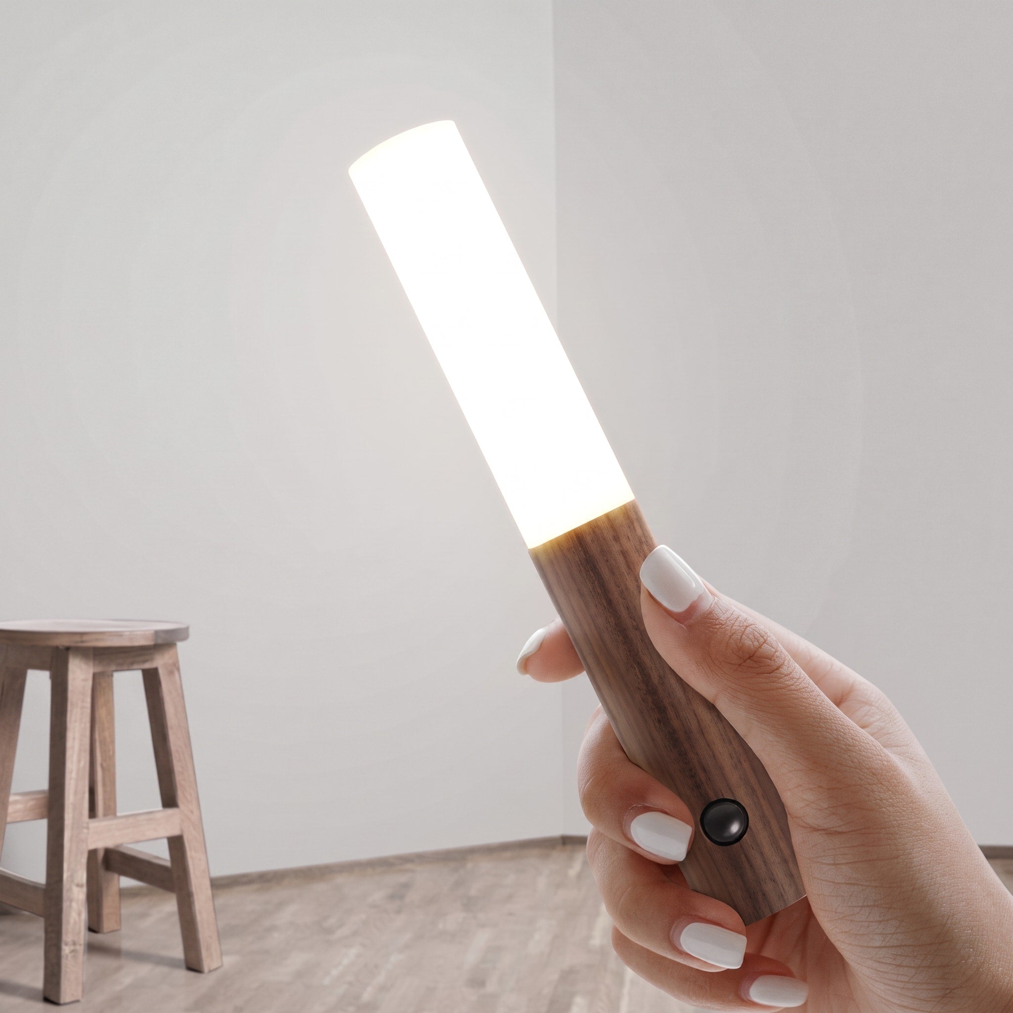Kabellose LED Wandleuchte mit Bewegungsmelder und Holzdesign