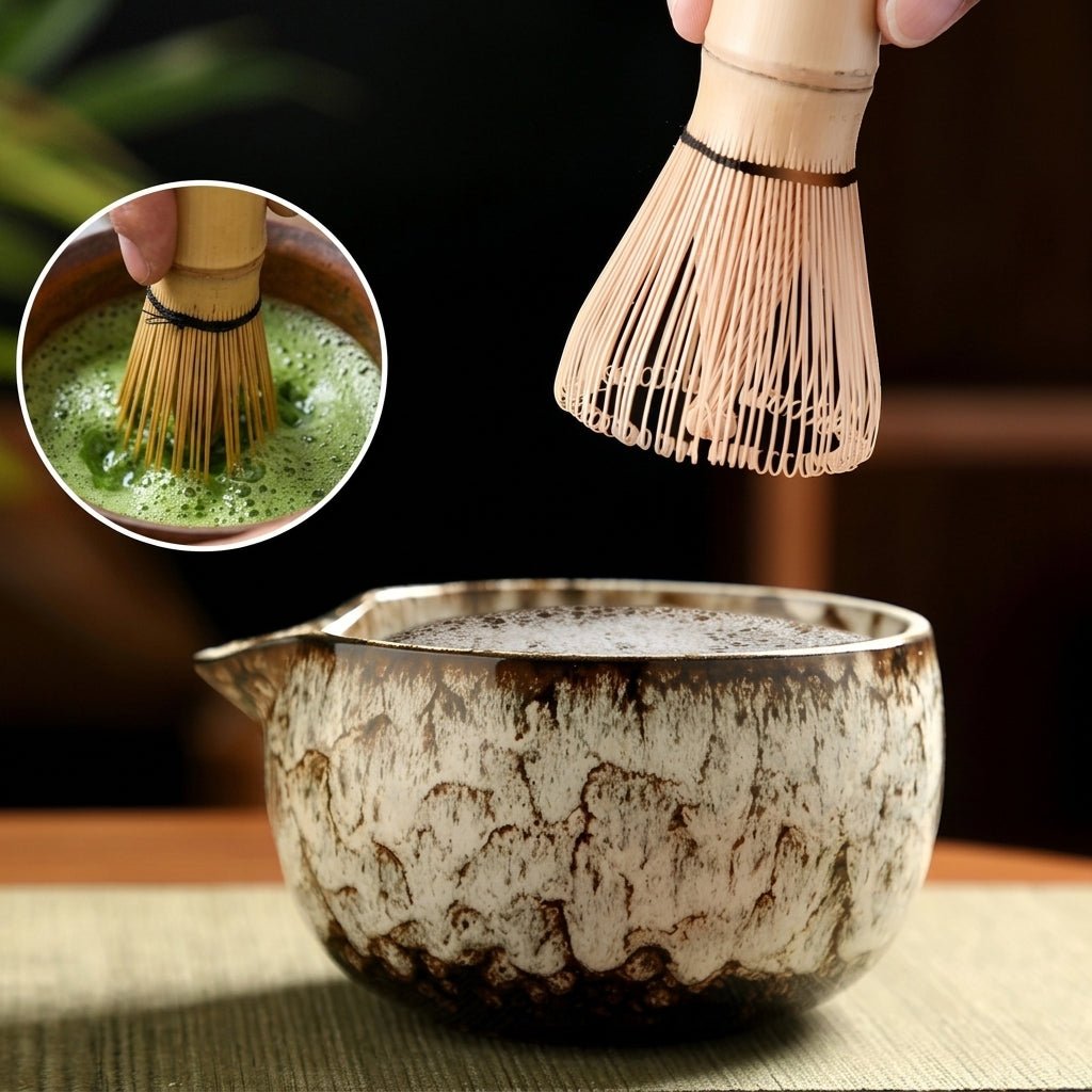 6-teiliges japanisches Matcha-Tee-Set mit Keramikschale - Matcha-Set - Weiß - Voldeva
