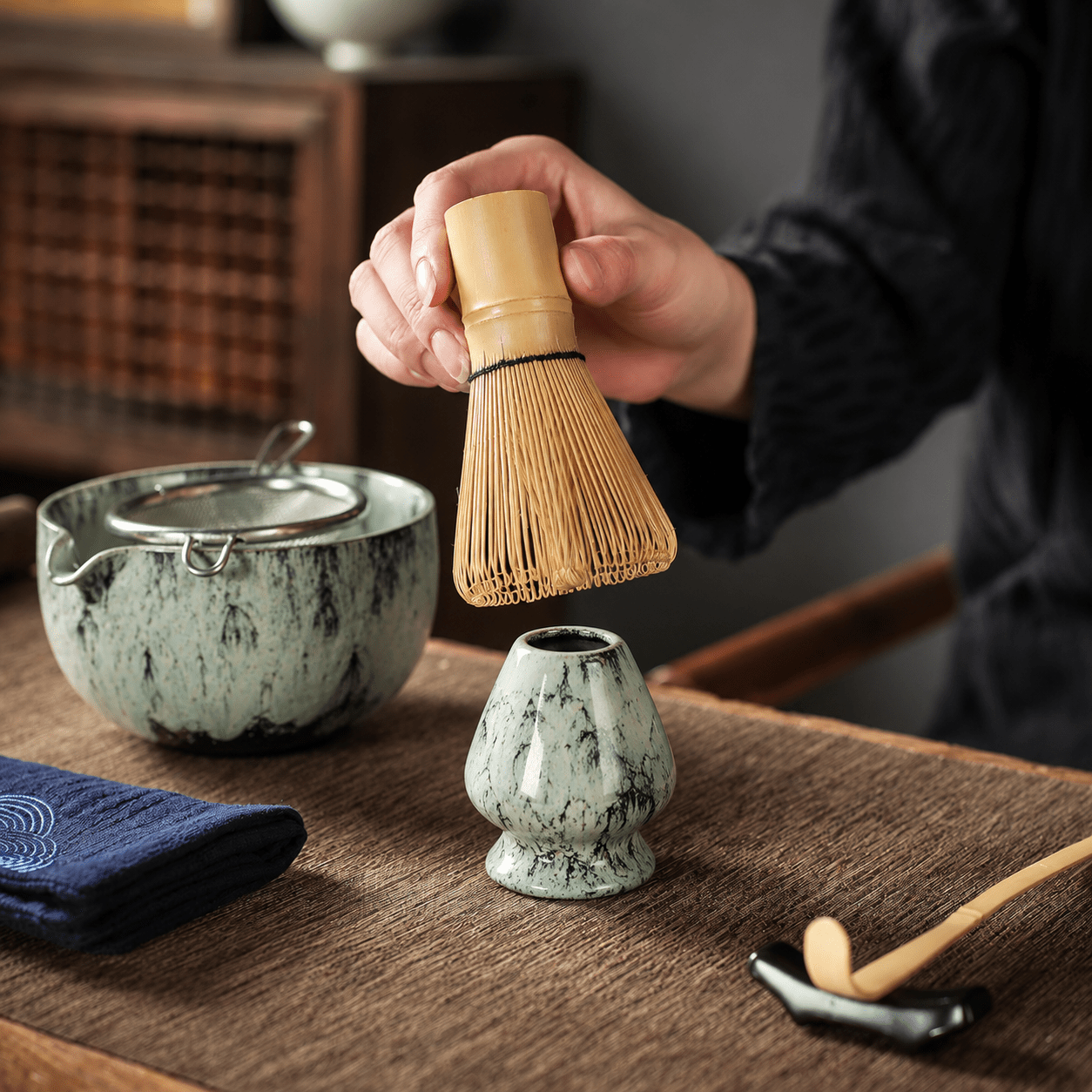 6-teiliges japanisches Matcha-Tee-Set mit Keramikschale - Matcha-Set - Rosa - Voldeva