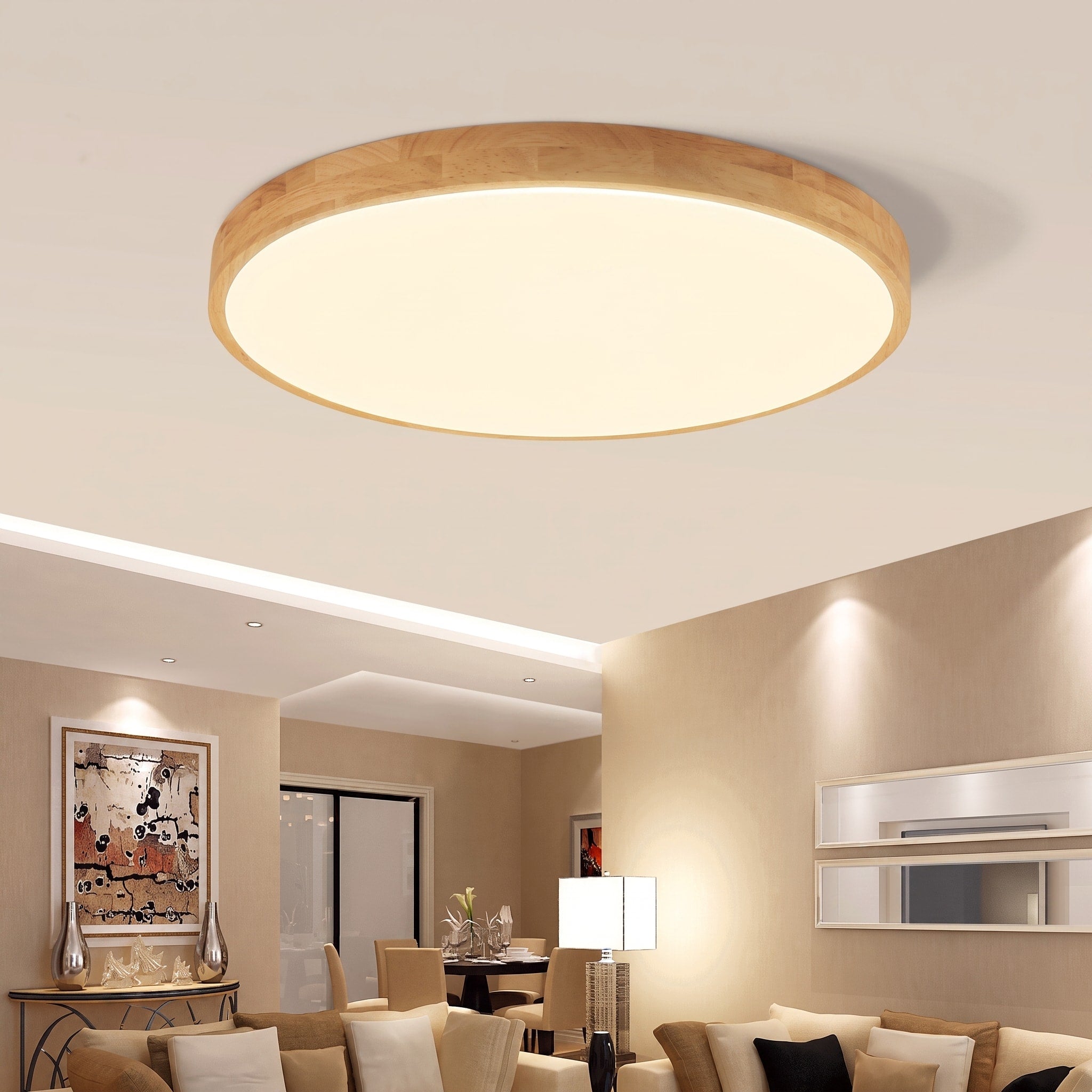 Runde LED Deckenleuchte mit Holzrahmen mit ultraflaches Design