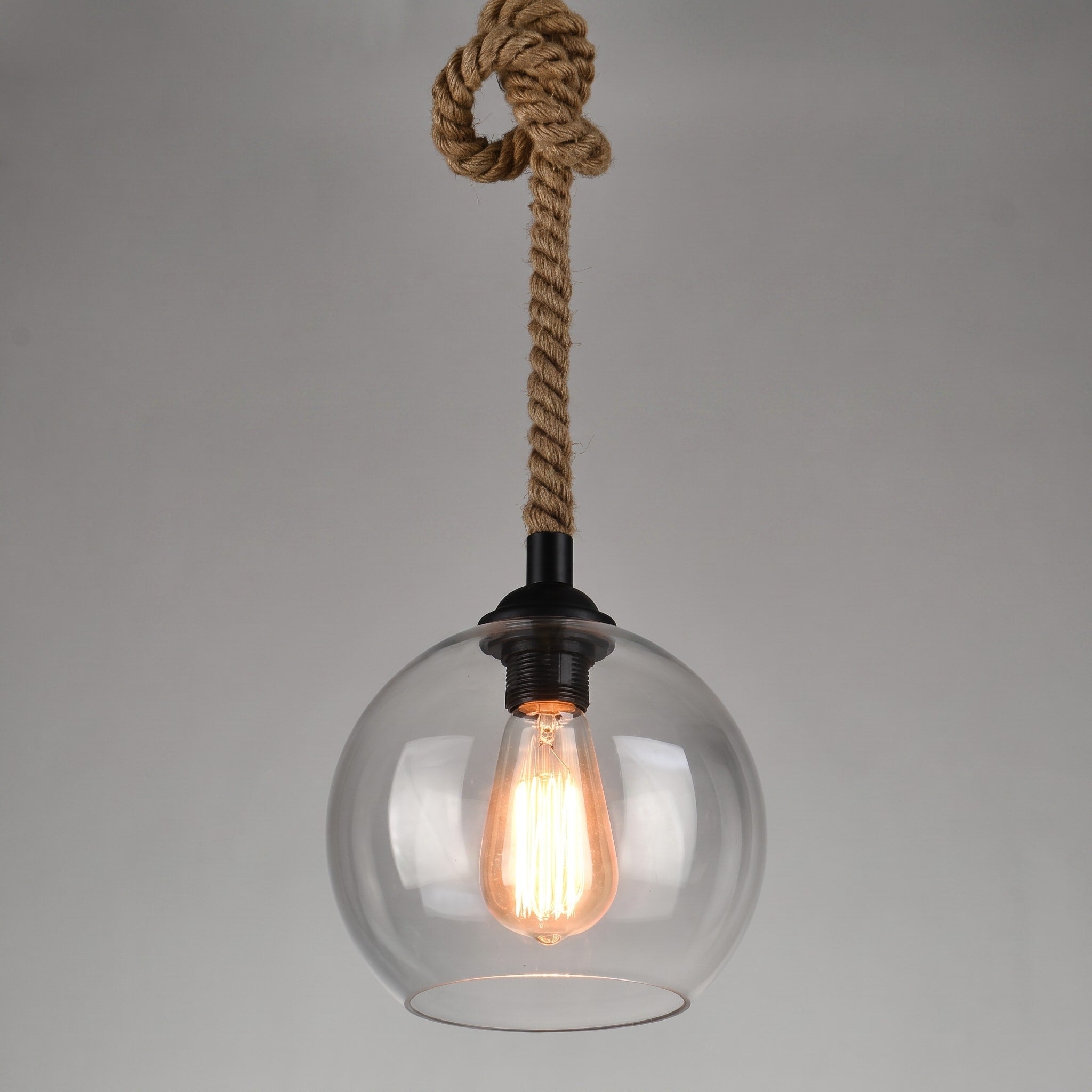 Vintage Rund Glas Pendelleuchte mit Seilaufhängung