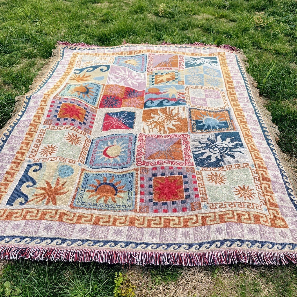 Boho Patchwork Fransenwurf Vintage-Decke