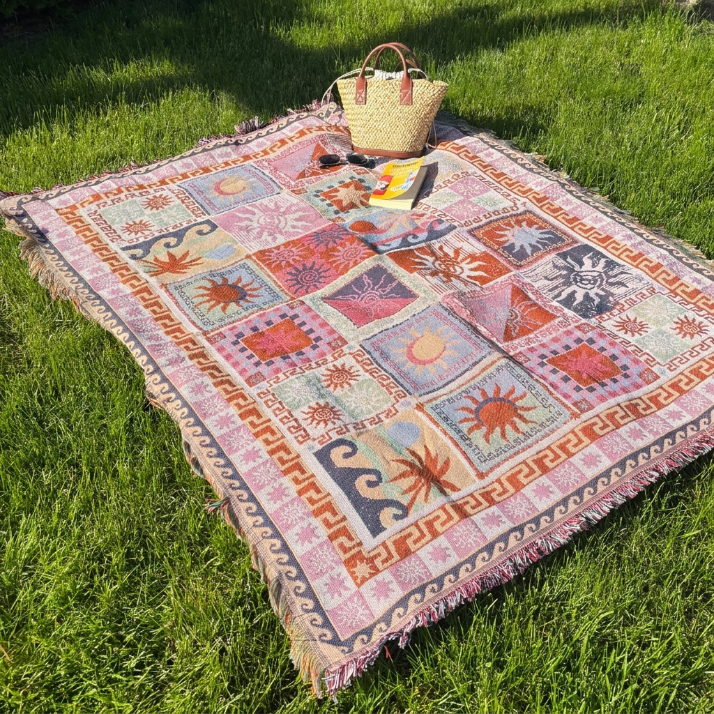 Boho Patchwork Fransenwurf Vintage-Decke