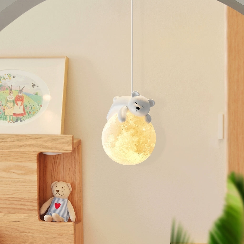 Warmes Glühen Niedlicher Schlafbär Mond Pendelleuchte