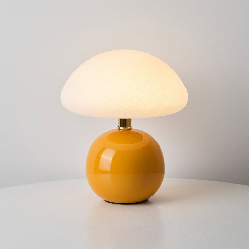 Pilz-Tischlampe mit Kuppelschirm und runder Kugelbase