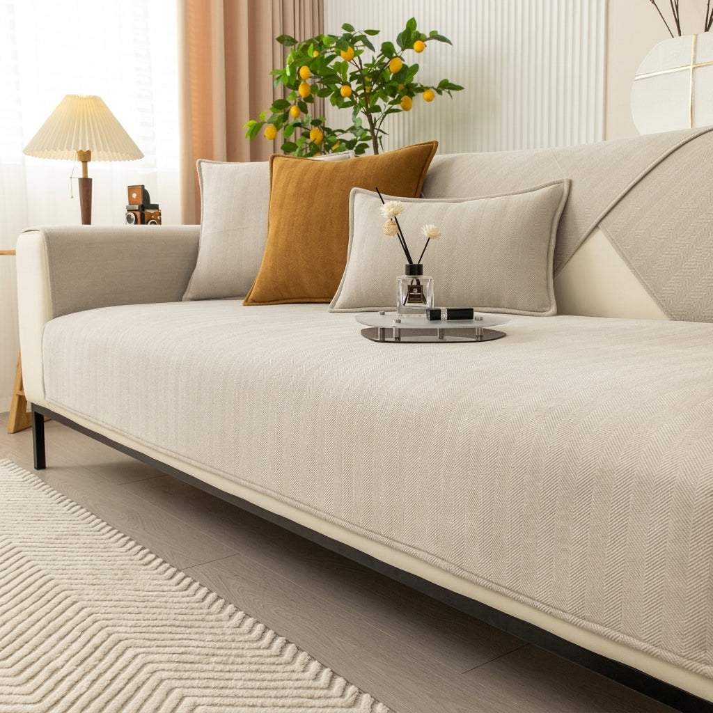 Moderner Sofaschoner mit strukturiertem Fischgrätgewebe