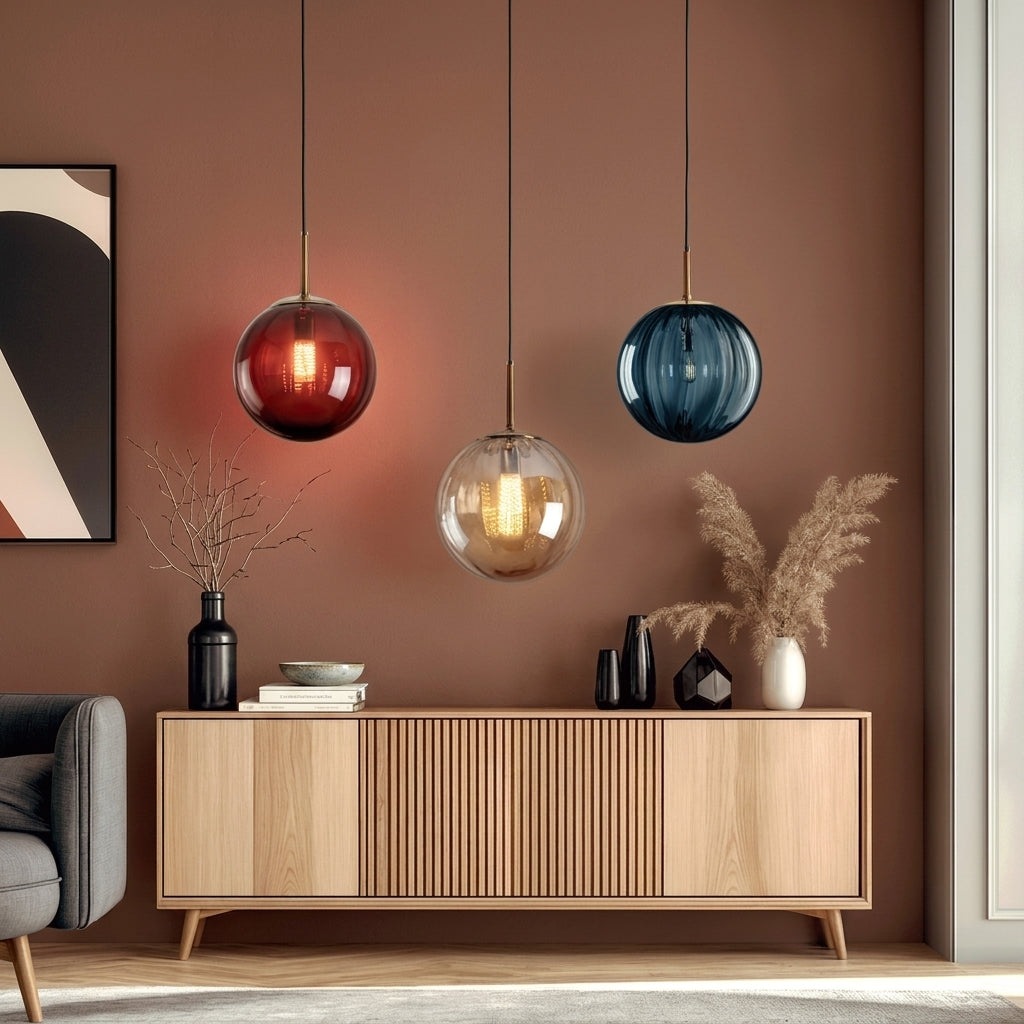 Dekorative Gerippte Kunstglas-Kugelpendelleuchte